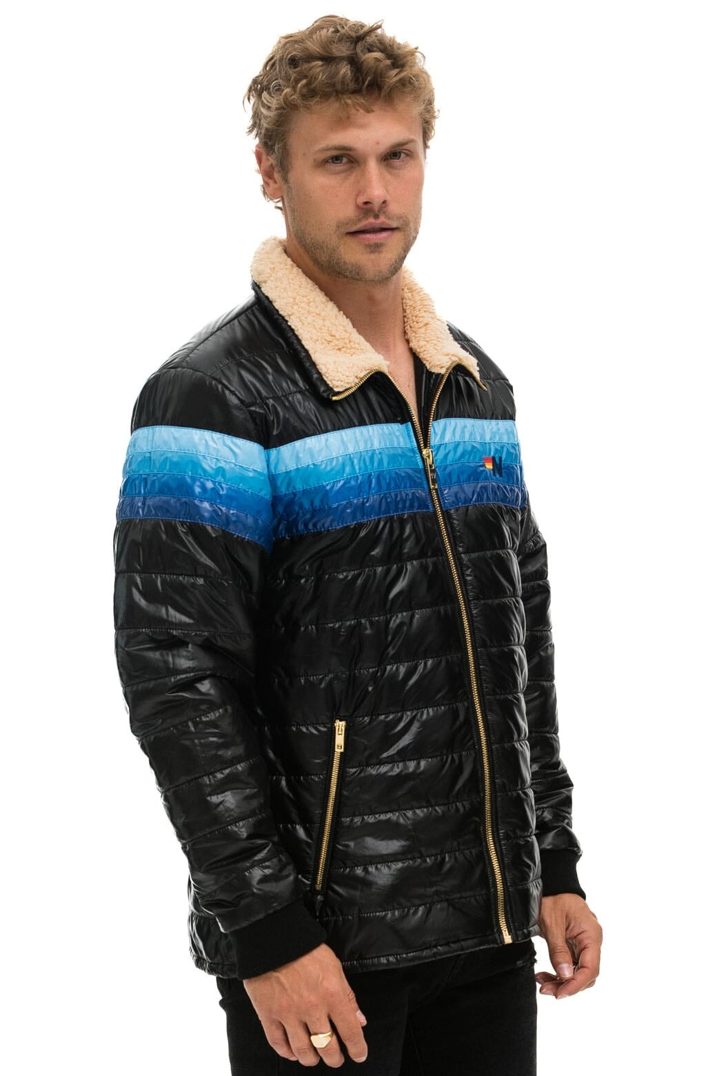 4 STRIPE JACKET - GLOSSY BLACK // BLUE - Image 3