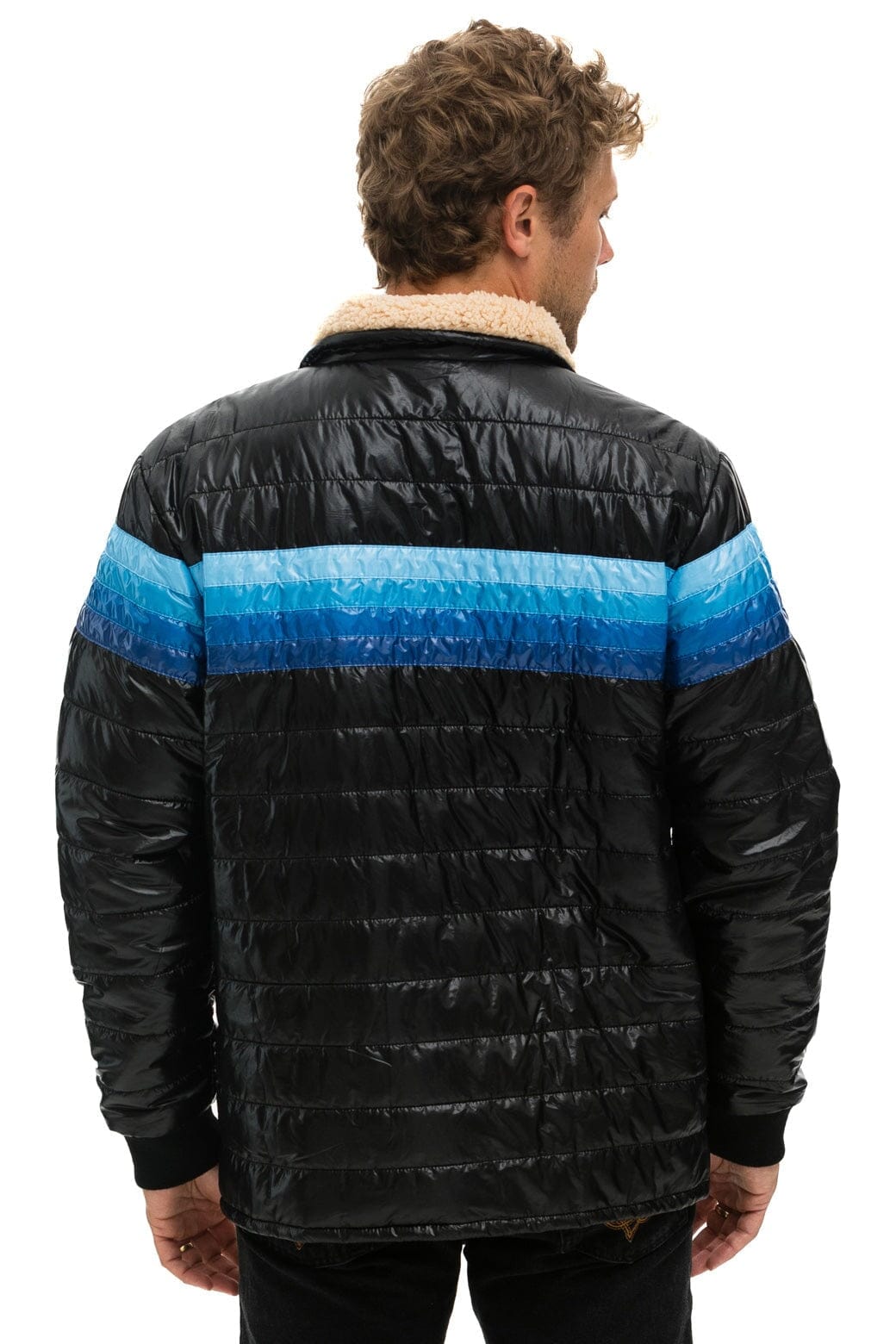 4 STRIPE JACKET - GLOSSY BLACK // BLUE - Image 4