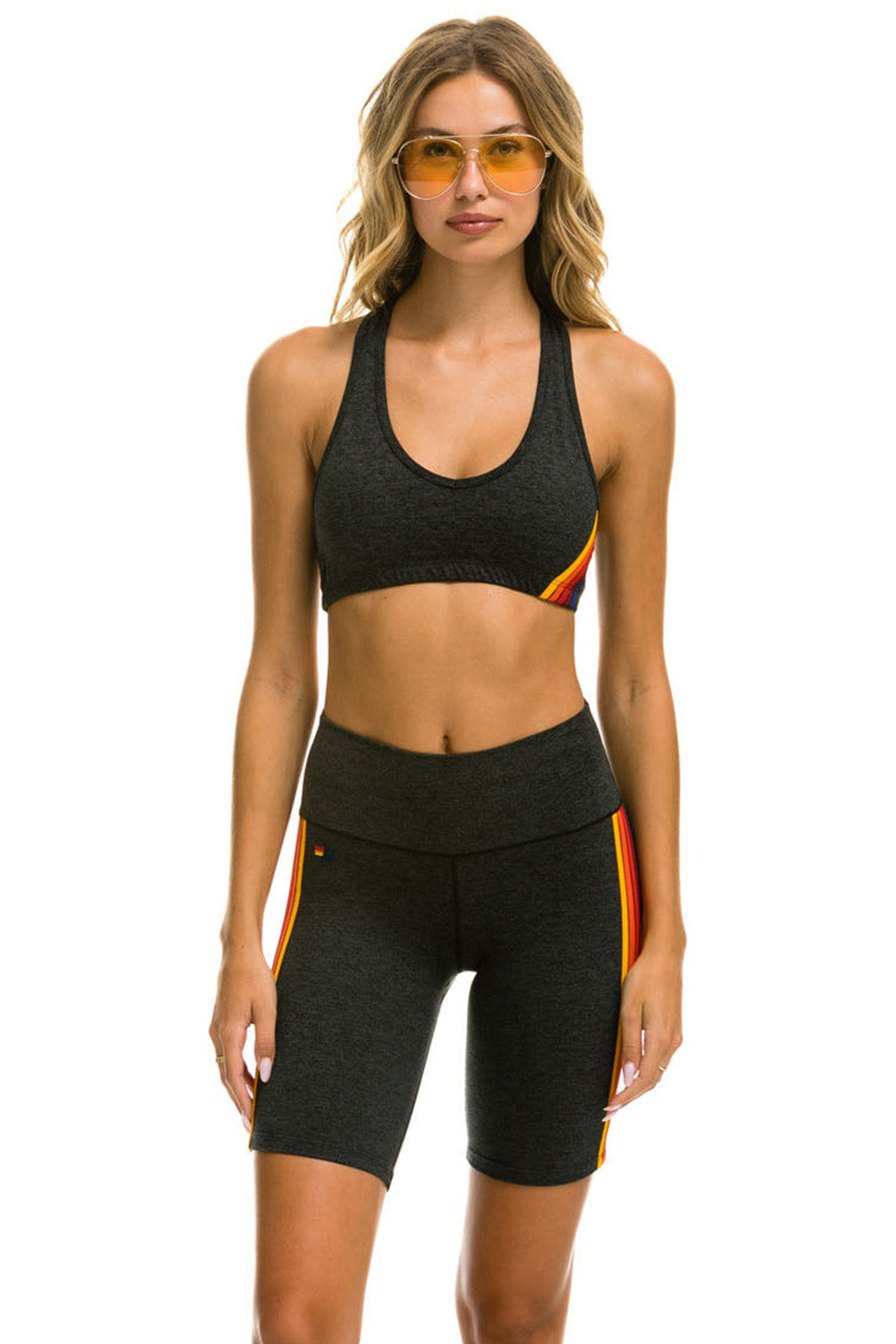 5 STRIPE RAINBOW 8 IN INSEAM HI-RISE BIKER SHORT - CHARCOAL - Image 2