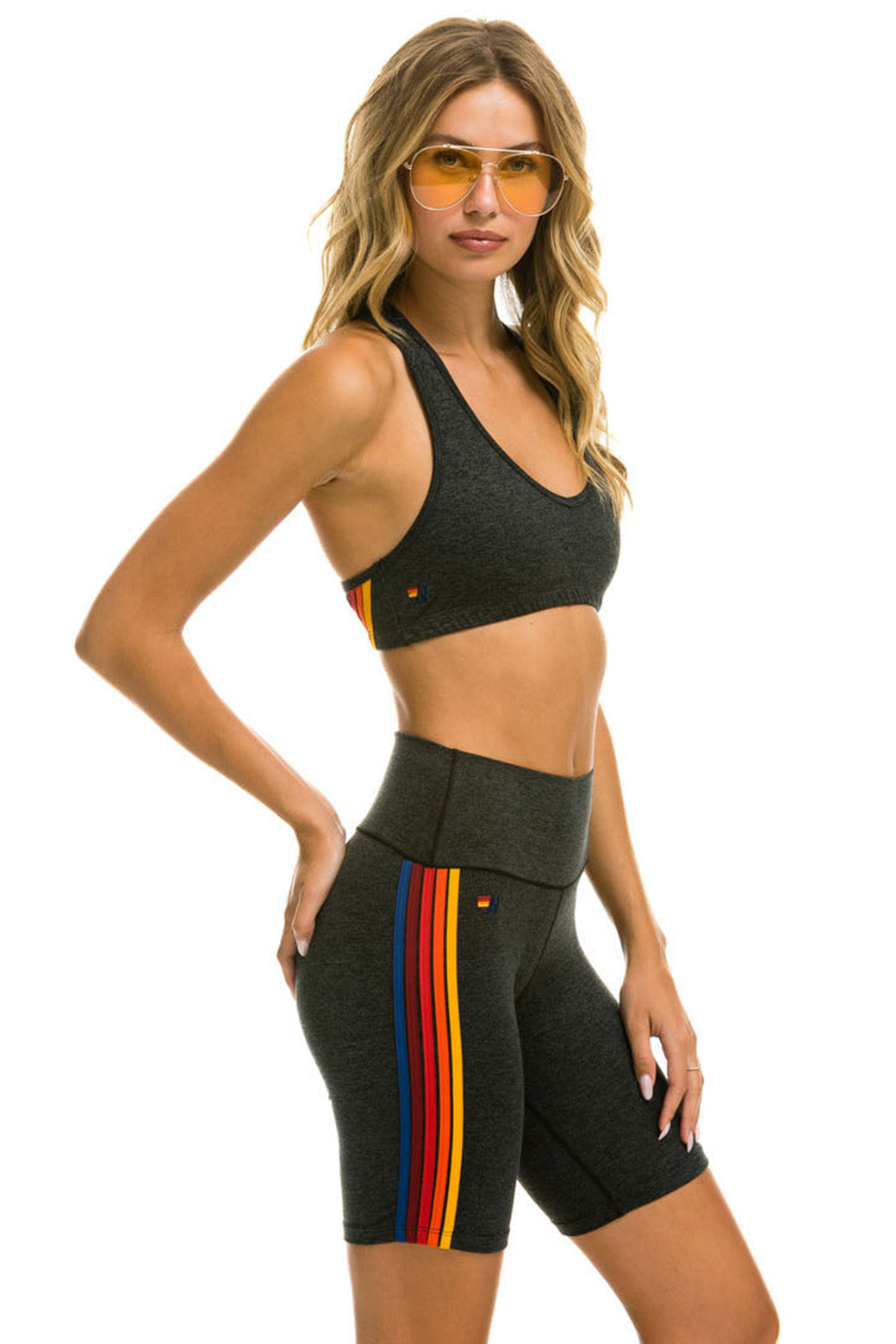 5 STRIPE RAINBOW 8 IN INSEAM HI-RISE BIKER SHORT - CHARCOAL - Image 4