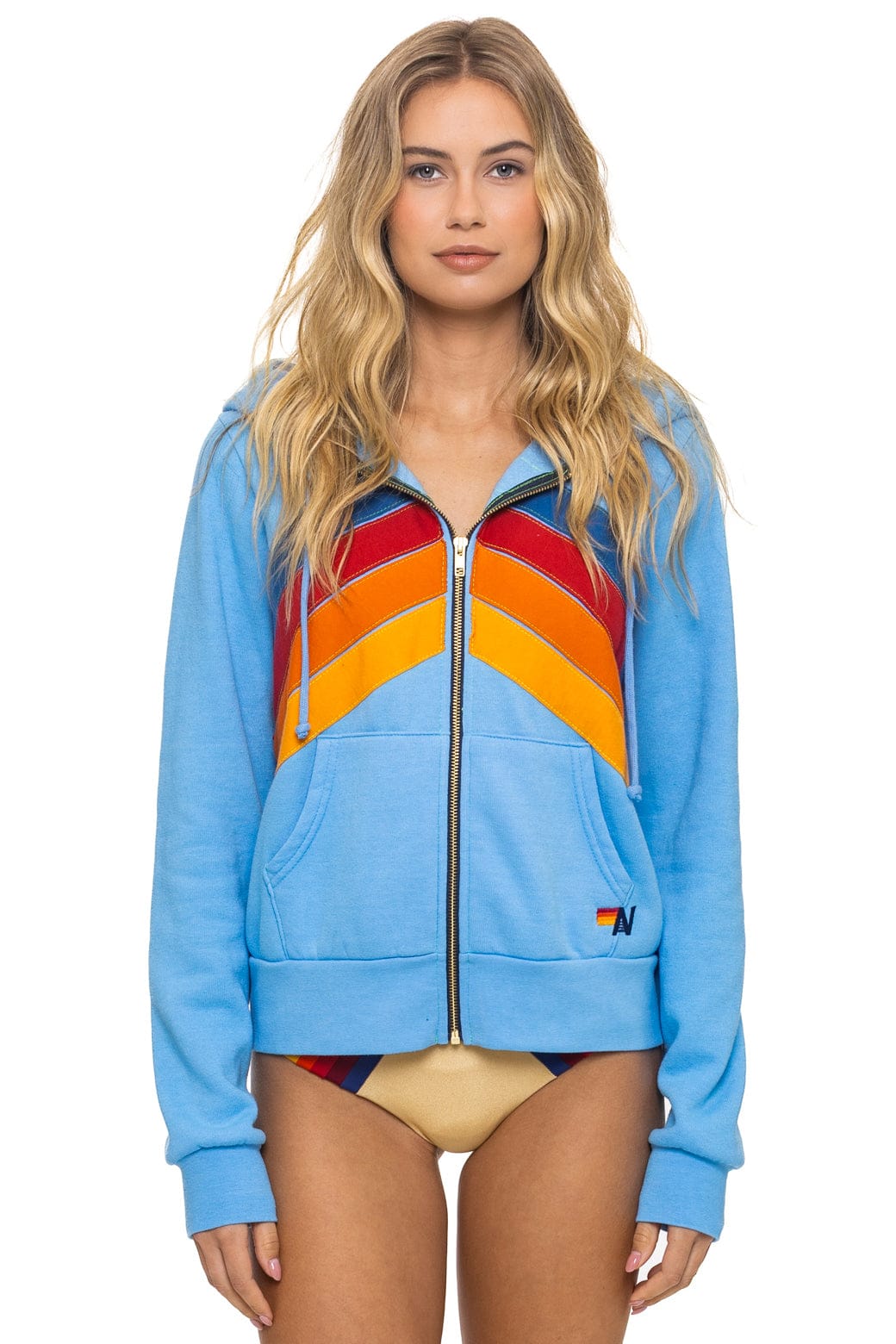 MOUNTAIN STITCH CHEVRON 4 ZIP HOODIE - SKY - Image 6