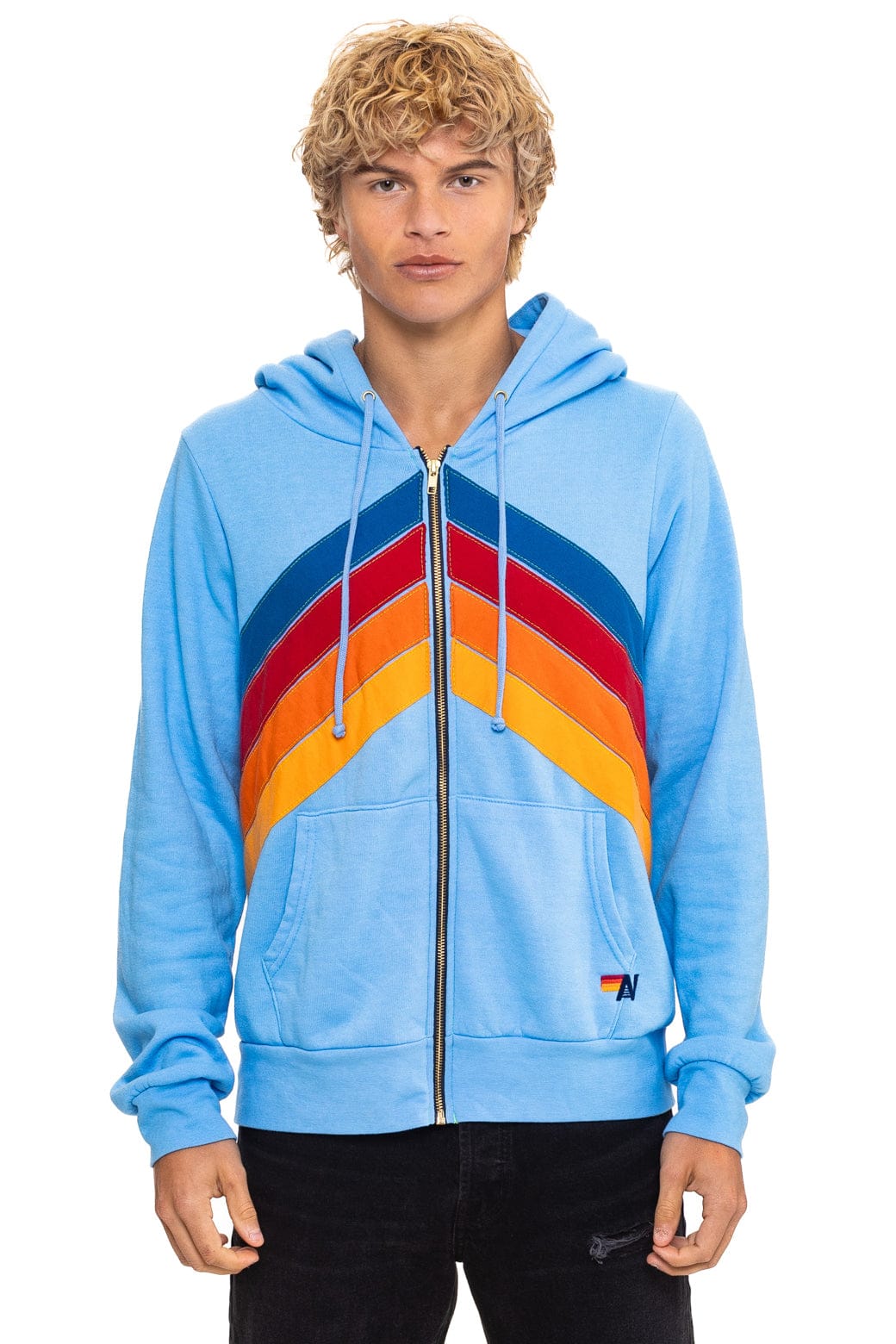 MOUNTAIN STITCH CHEVRON 4 ZIP HOODIE - SKY - Image 7