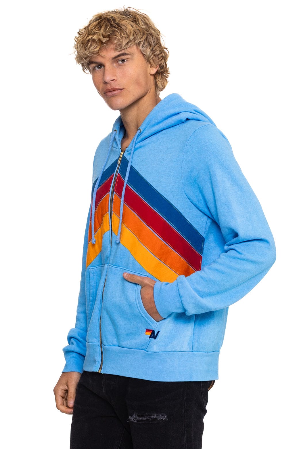 MOUNTAIN STITCH CHEVRON 4 ZIP HOODIE - SKY - Image 5