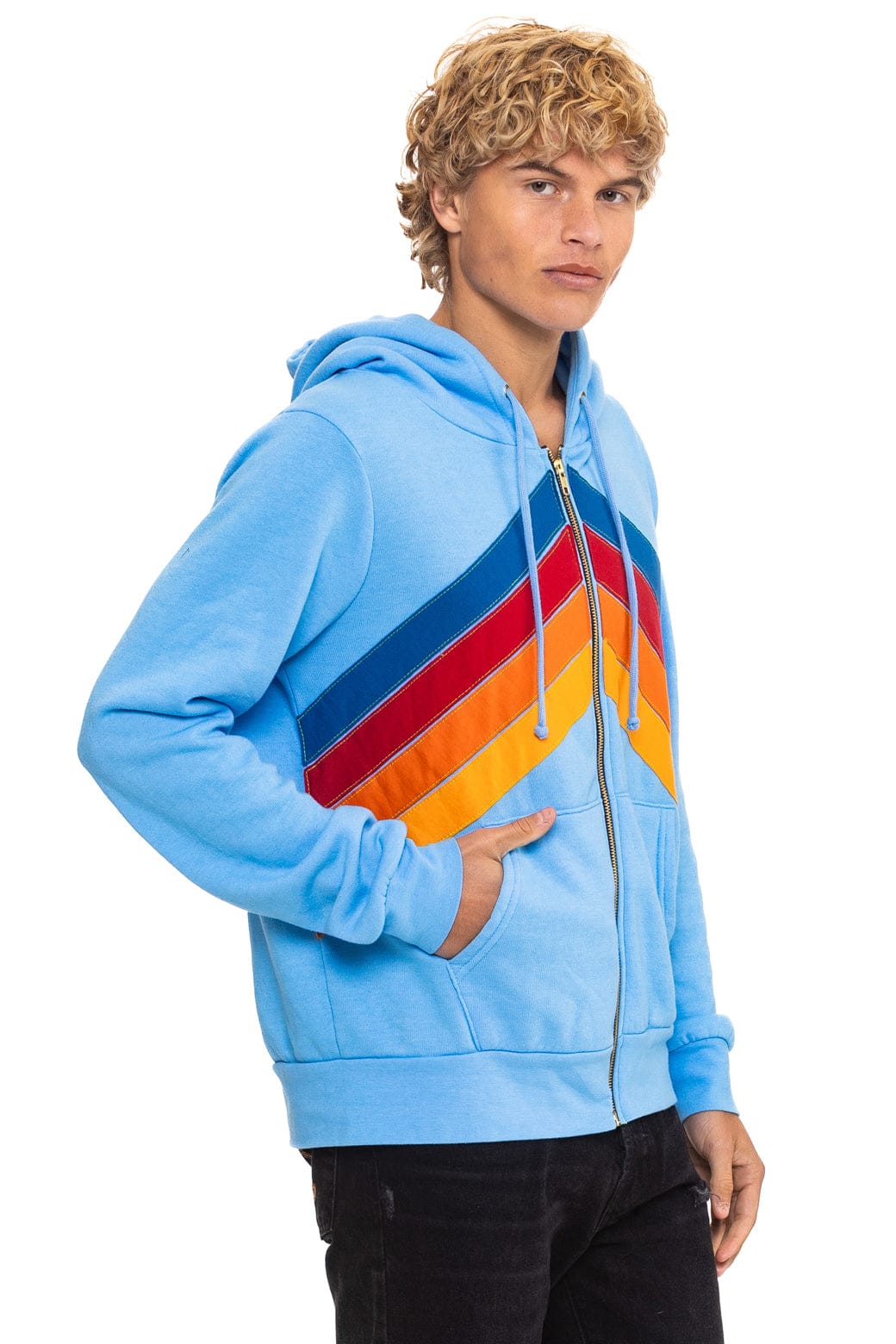 MOUNTAIN STITCH CHEVRON 4 ZIP HOODIE - SKY - Image 9