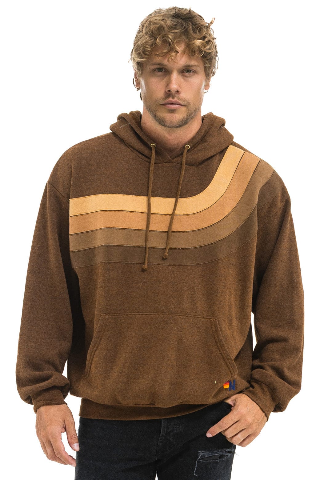 WAVE STRIPE 4 PULLOVER HOODIE RELAXED - CHOCOLATE // ESPRESSO - Image 2