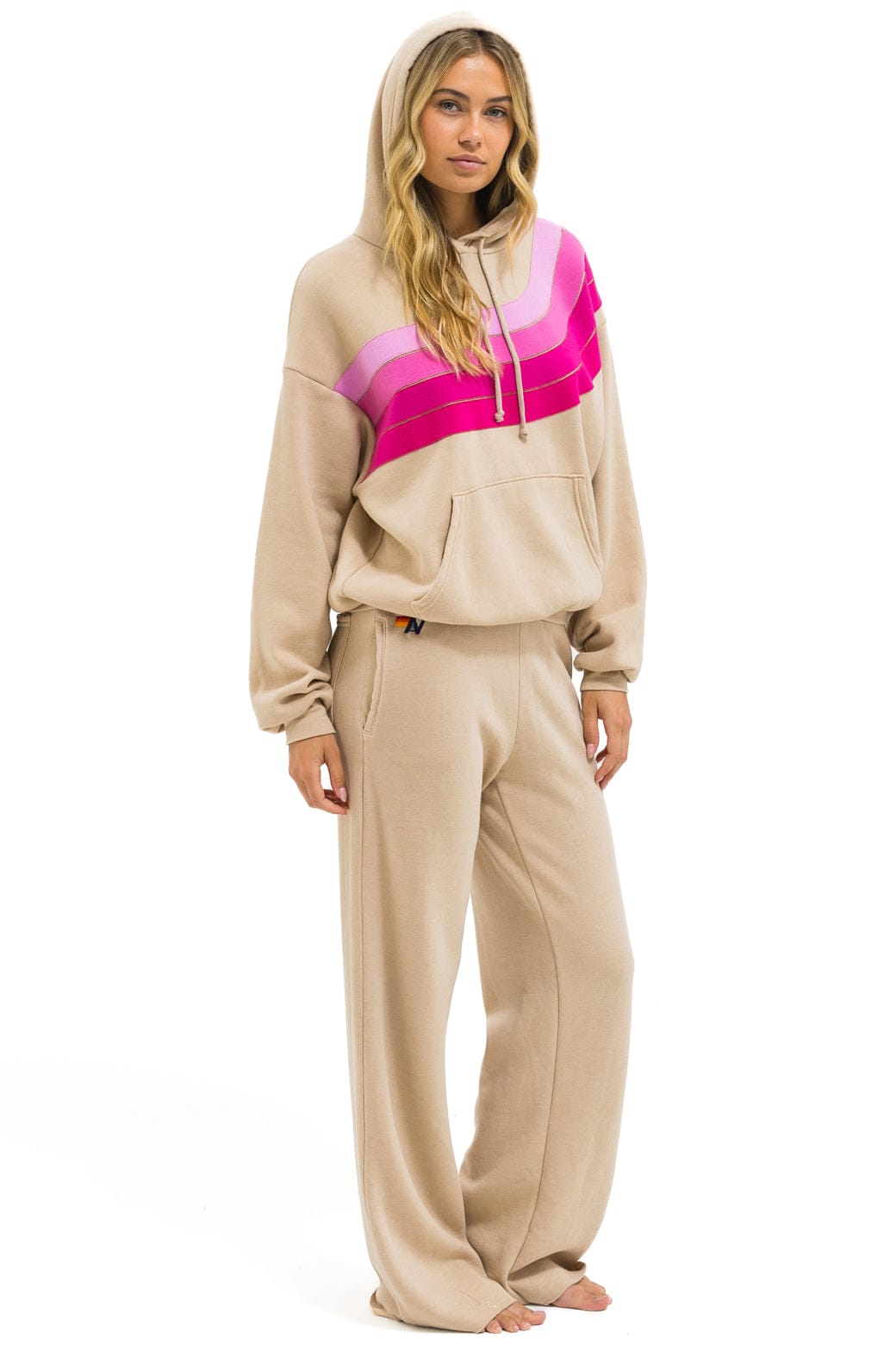 WAVE STRIPE 4 PULLOVER HOODIE RELAXED - SAND // PINK - Image 7