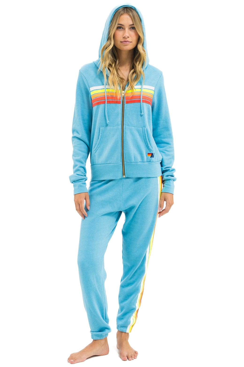 5 STRIPE HOODIE - AQUA // WHITE NEON - Image 12