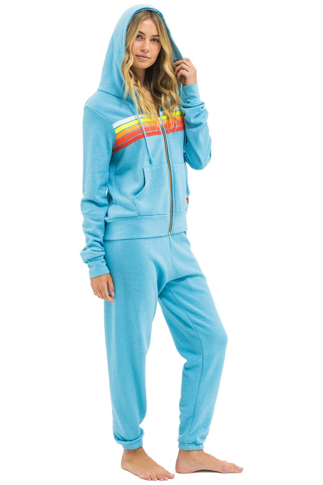 5 STRIPE HOODIE - AQUA // WHITE NEON - Image 13