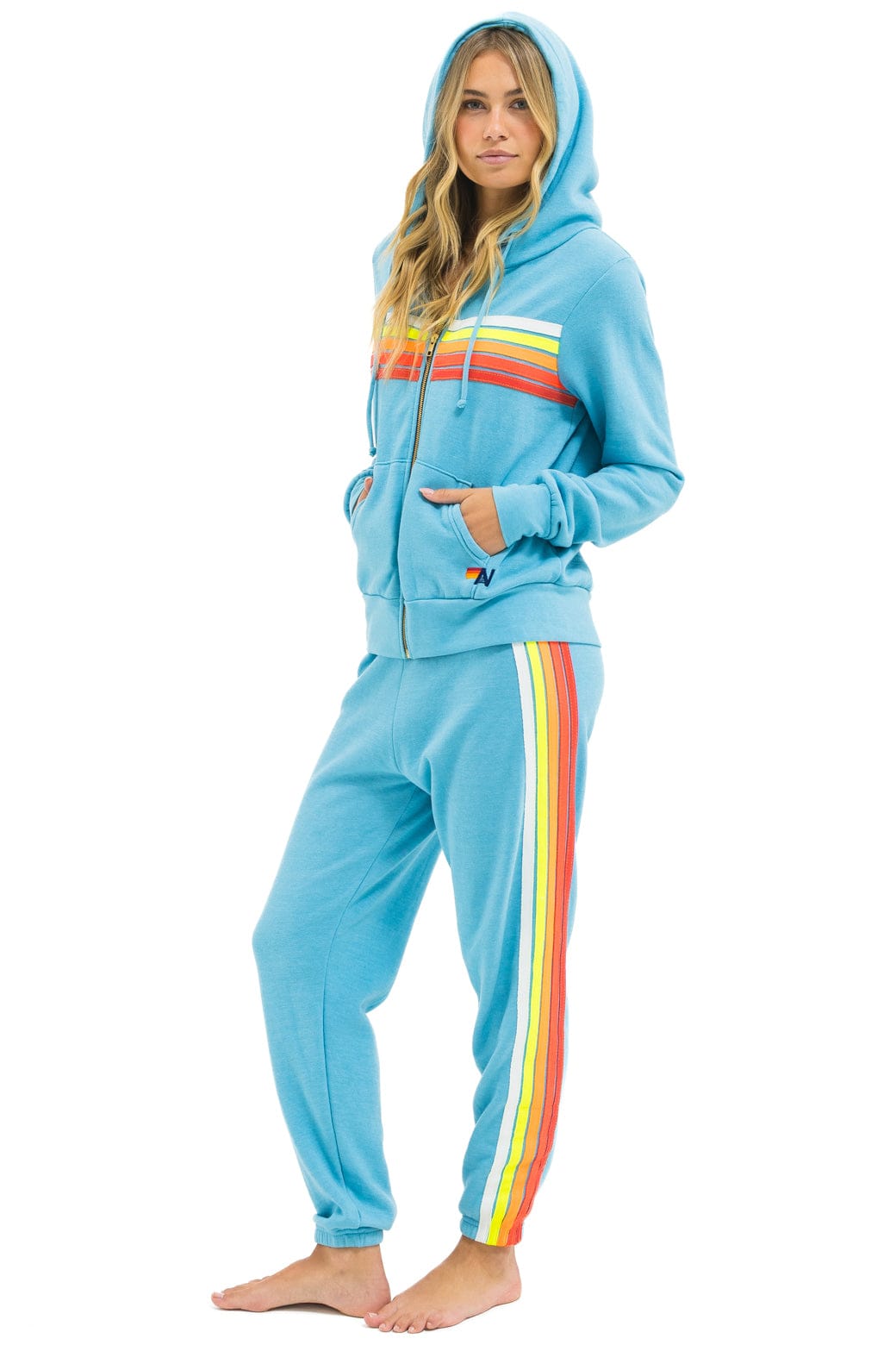 5 STRIPE HOODIE - AQUA // WHITE NEON - Image 11