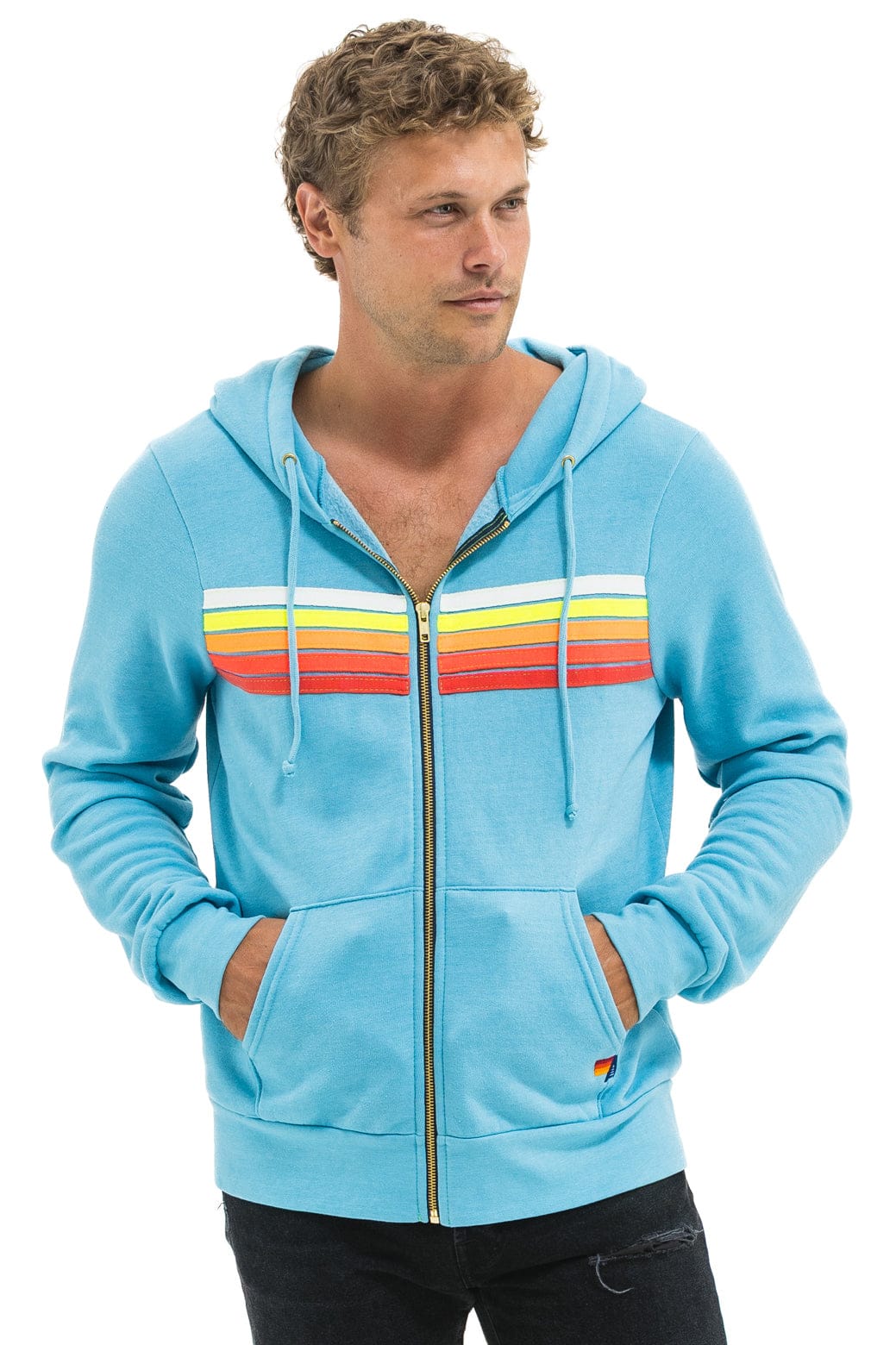 5 STRIPE HOODIE - AQUA // WHITE NEON - Image 6