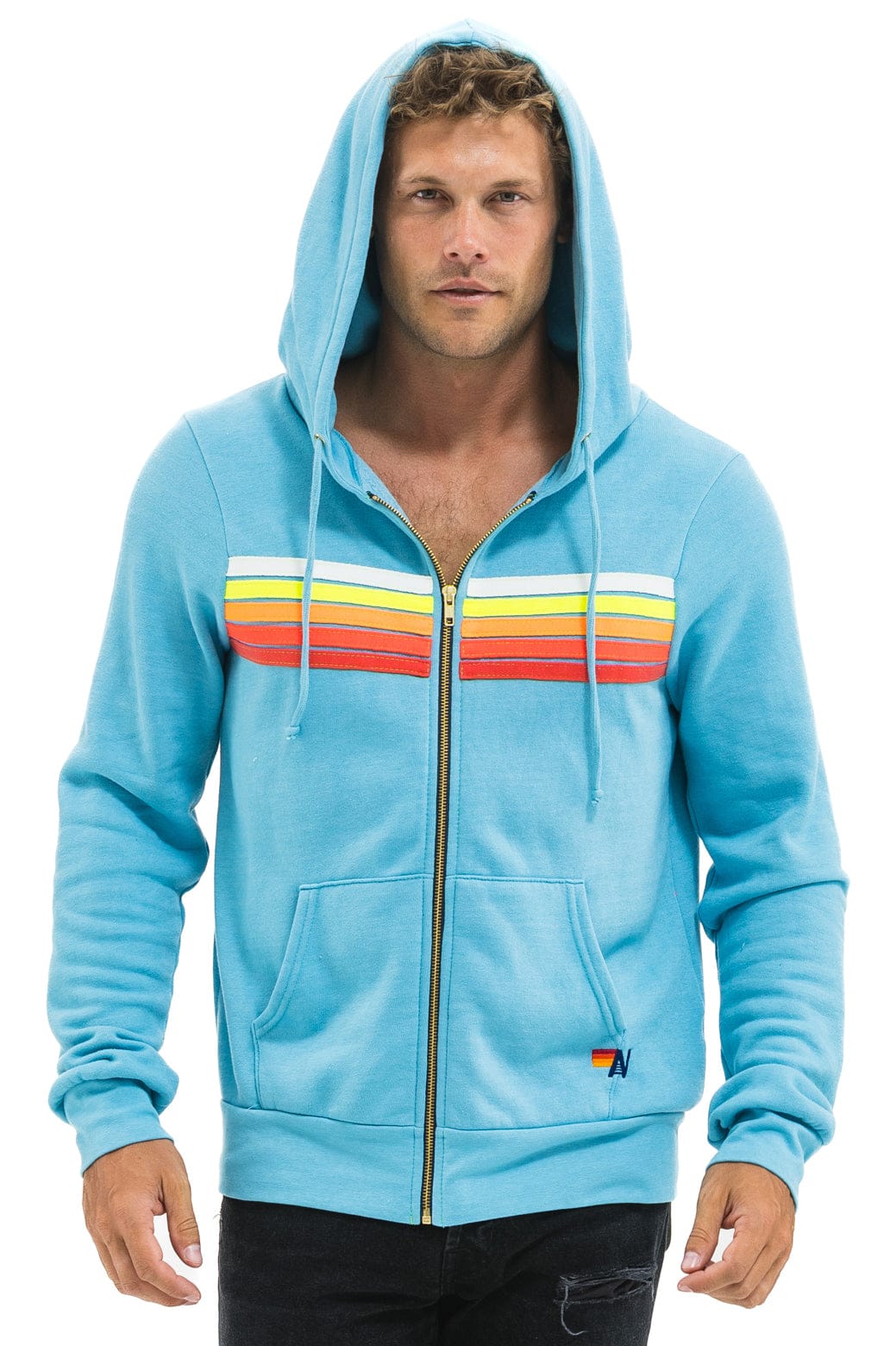 5 STRIPE HOODIE - AQUA // WHITE NEON - Image 2