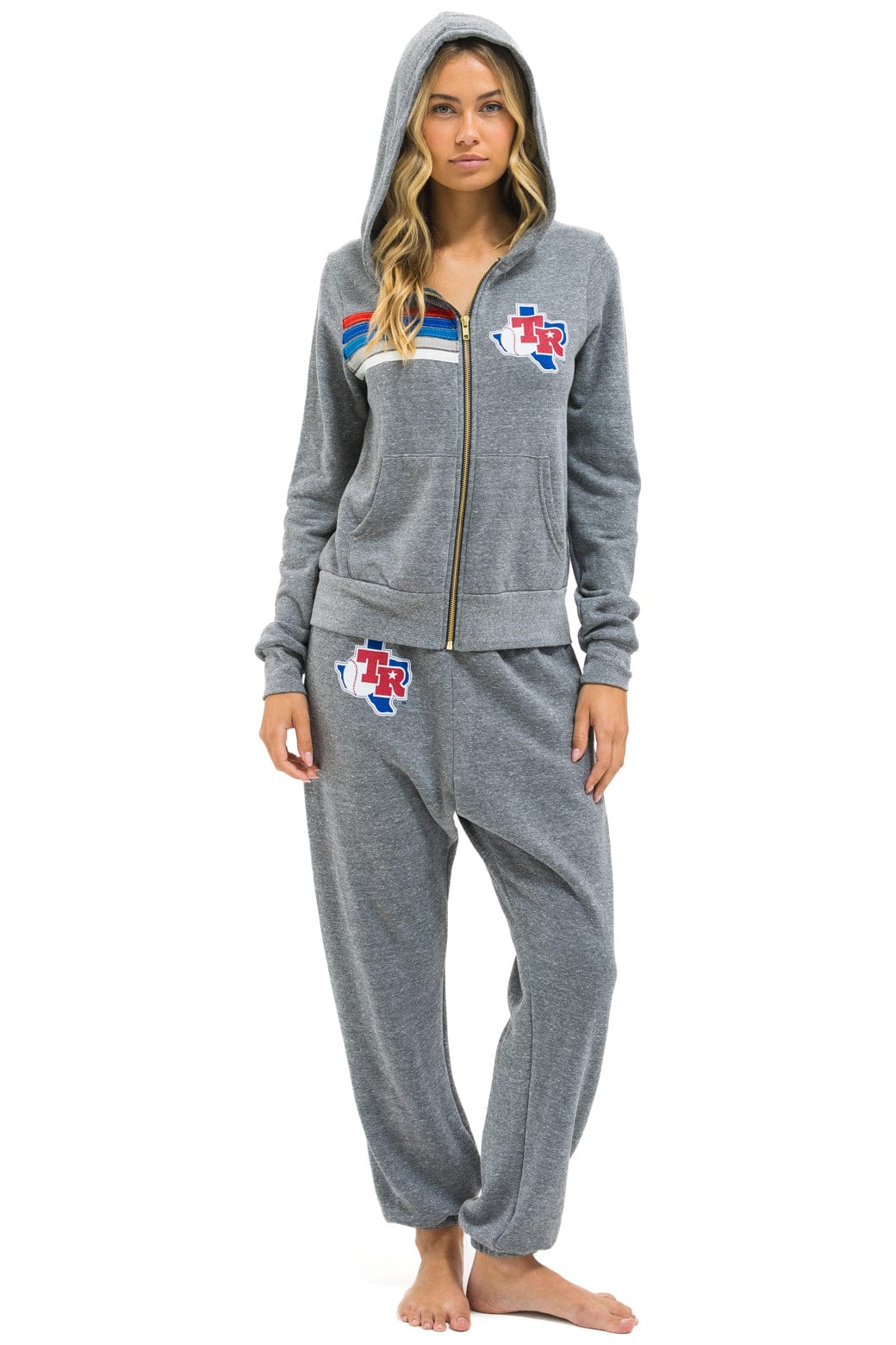 TEXAS RANGERS 5 STRIPE ZIP HOODIE - HEATHER GREY // USA - Image 7