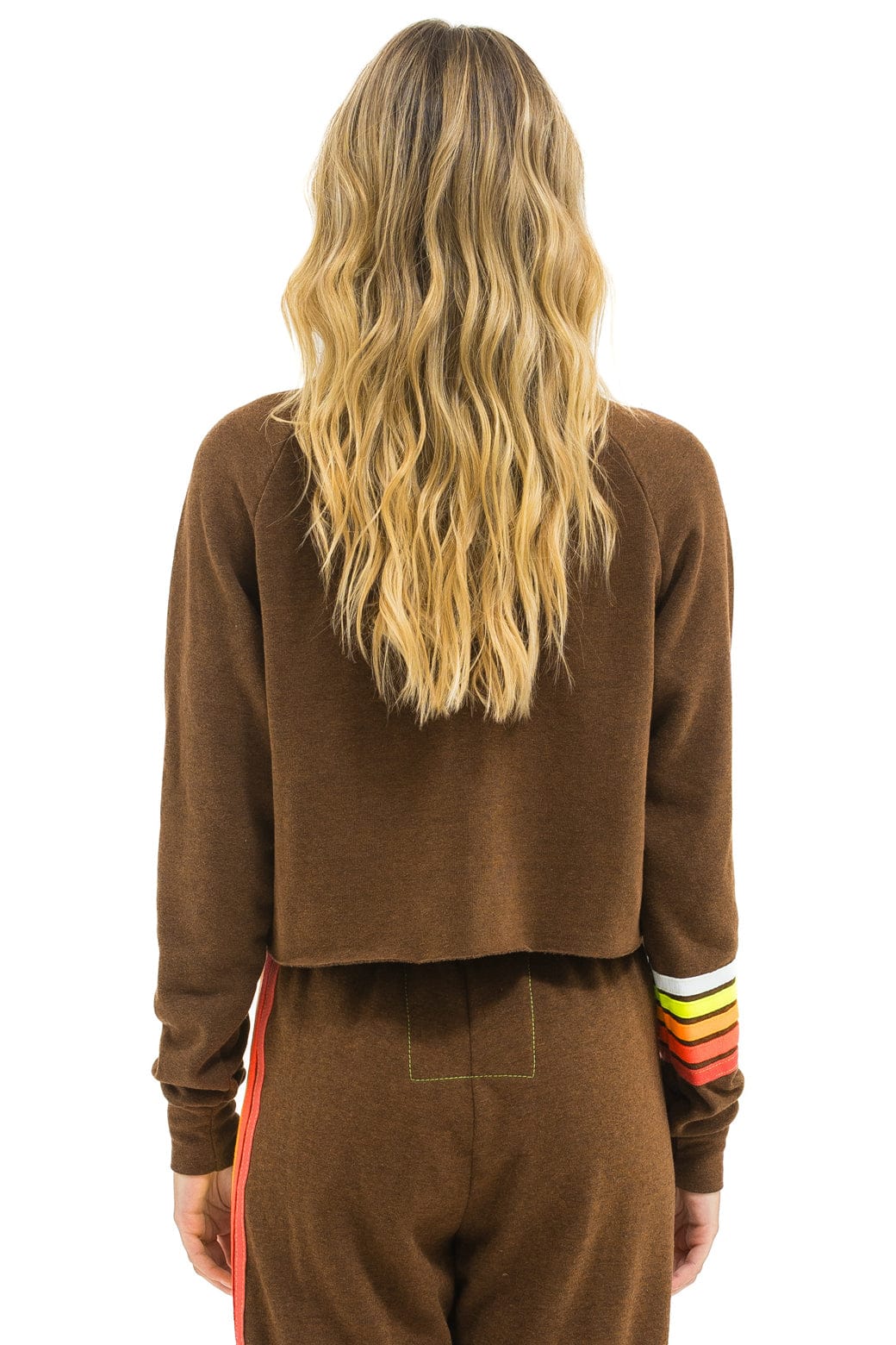 BOLT RUGBY STITCH CROPPED CREW SWEATSHIRT - CHOCOLATE // WHITE NEON - Image 5