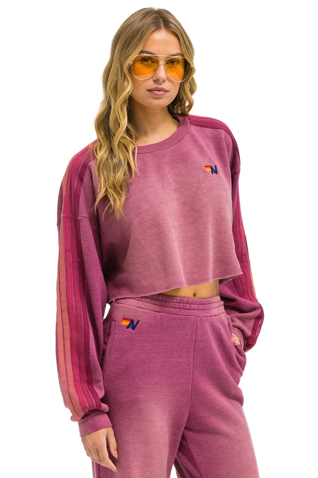 CLASSIC STRIPE CROPPED CREW SWEATSHIRT RELAXED - FADED BERRY - Image 2