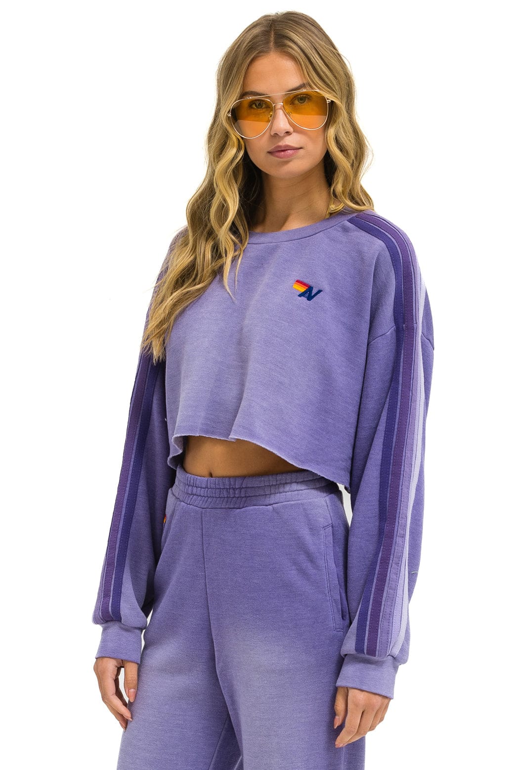 CLASSIC STRIPE CROPPED CREW SWEATSHIRT RELAXED - FADED GRAPE - Image 4
