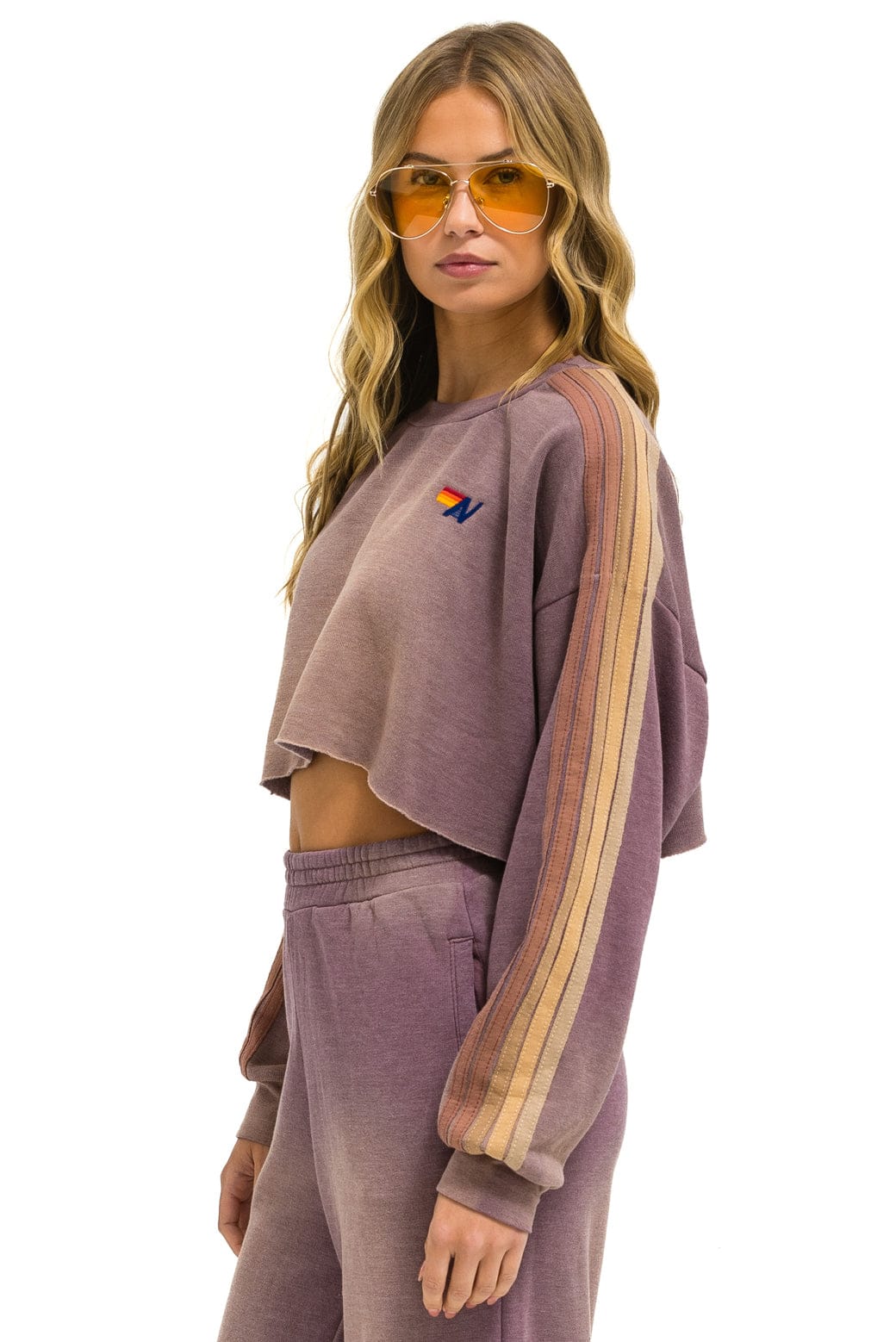 CLASSIC STRIPE CROPPED CREW SWEATSHIRT RELAXED - FADED MOCHA - Image 2