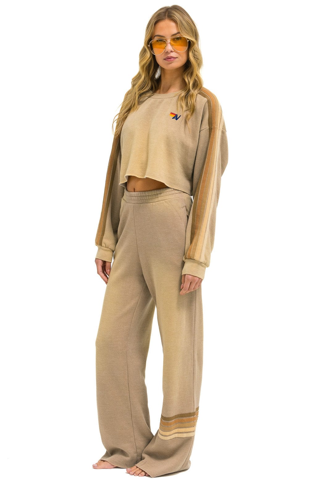 CLASSIC STRIPE CROPPED CREW SWEATSHIRT RELAXED - FADED TAN - Image 6
