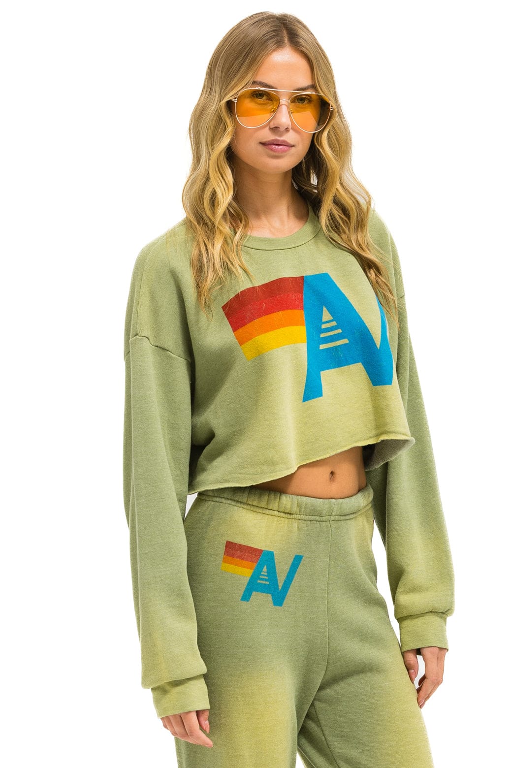 VINTAGE LOGO CROPPED CREW SWEATSHIRT RELAXED - FADED ARMY - Image 3