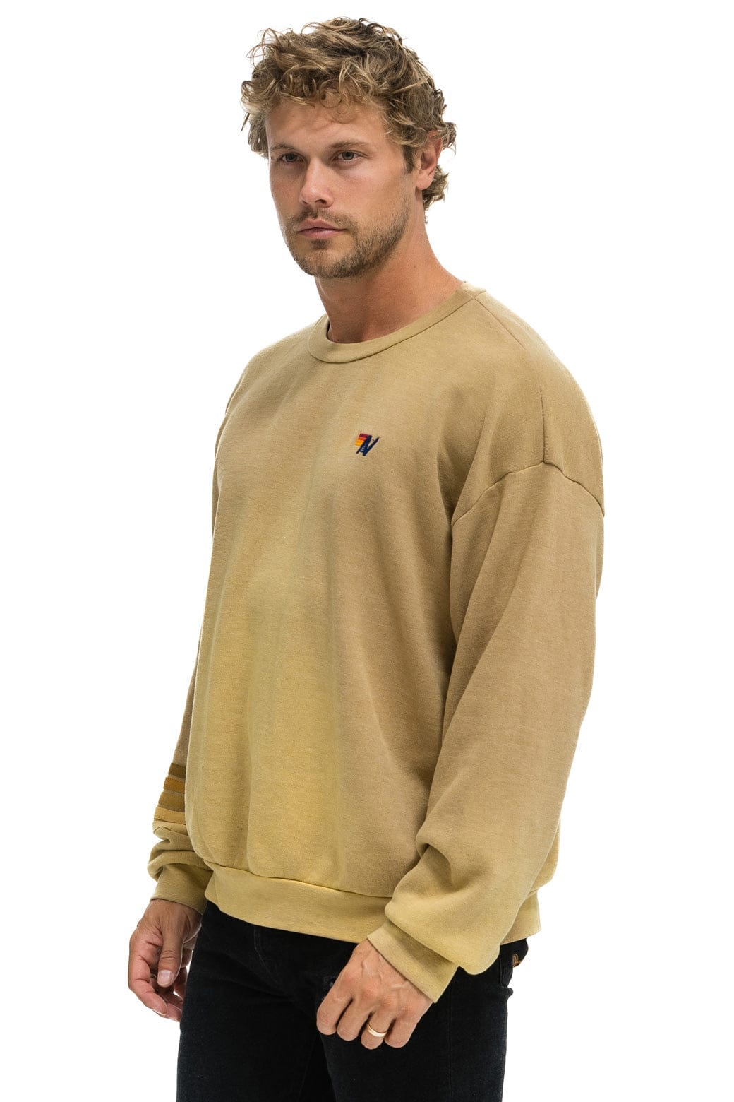 RUGBY STITCH RELAXED CREW SWEATSHIRT - FADED TAN - Image 6