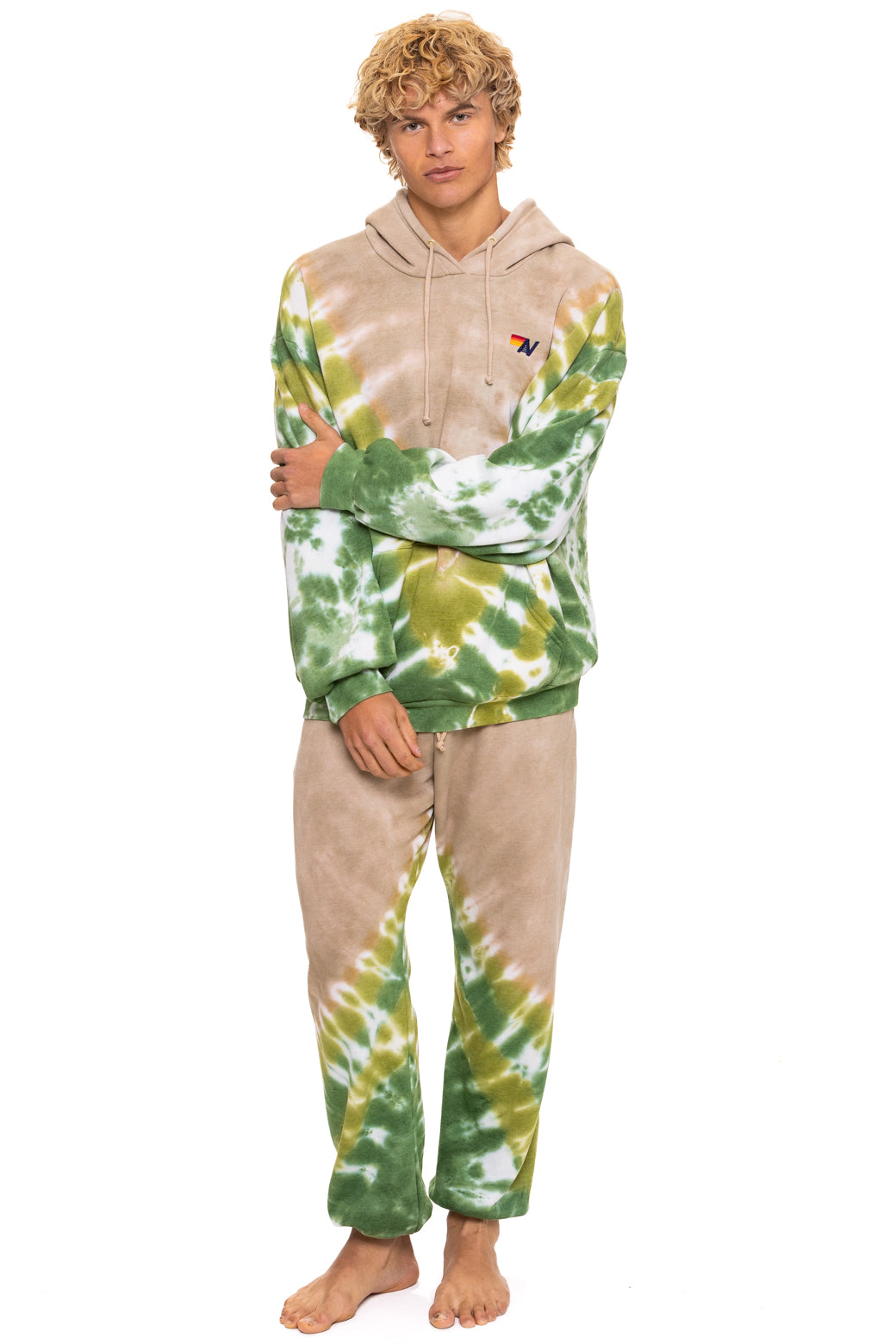 HAND DYED V RELAXED PULLOVER HOODIE - TIE DYE SAND // JUNGLE - Image 4