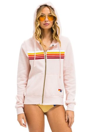 5 STRIPE HOODIE - LIGHT PINK // RAINBOW WHITE