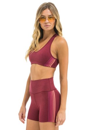 WOMEN'S 5 STRIPE SPORTS BRA - BERRY