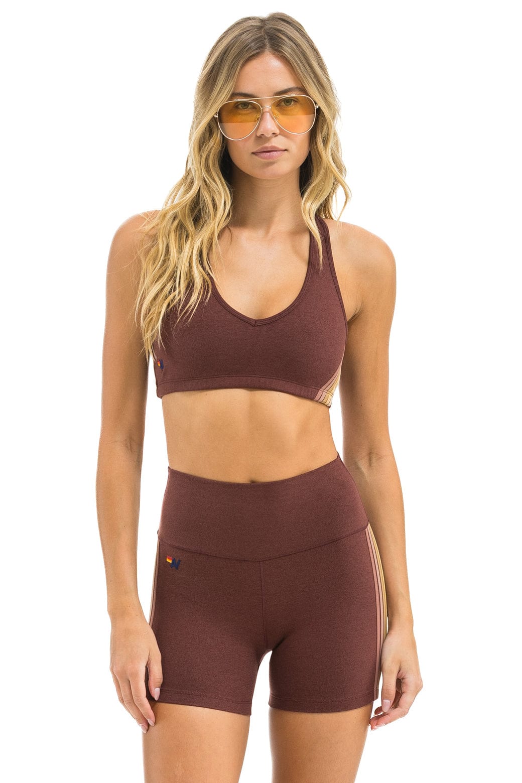 5 STRIPE 4 INCH HI-RISE BIKER SHORT - MOCHA - Image 2
