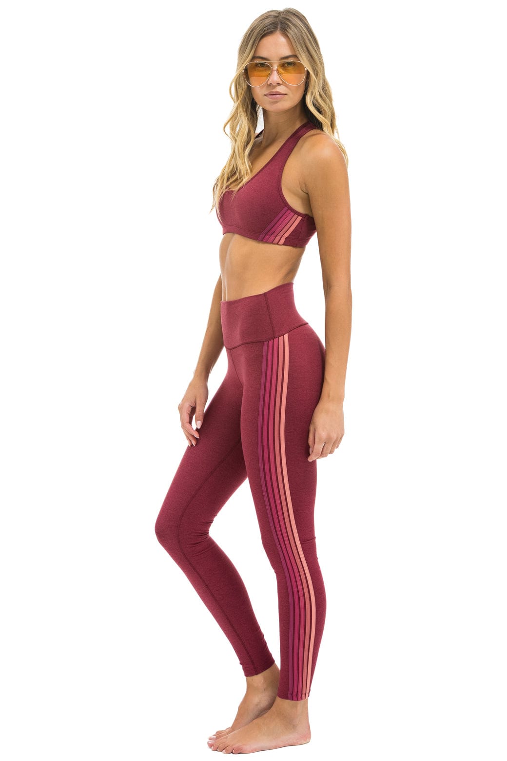 FULL LENGTH HI-RISE 5 STRIPE LEGGINGS - BERRY - Image 3