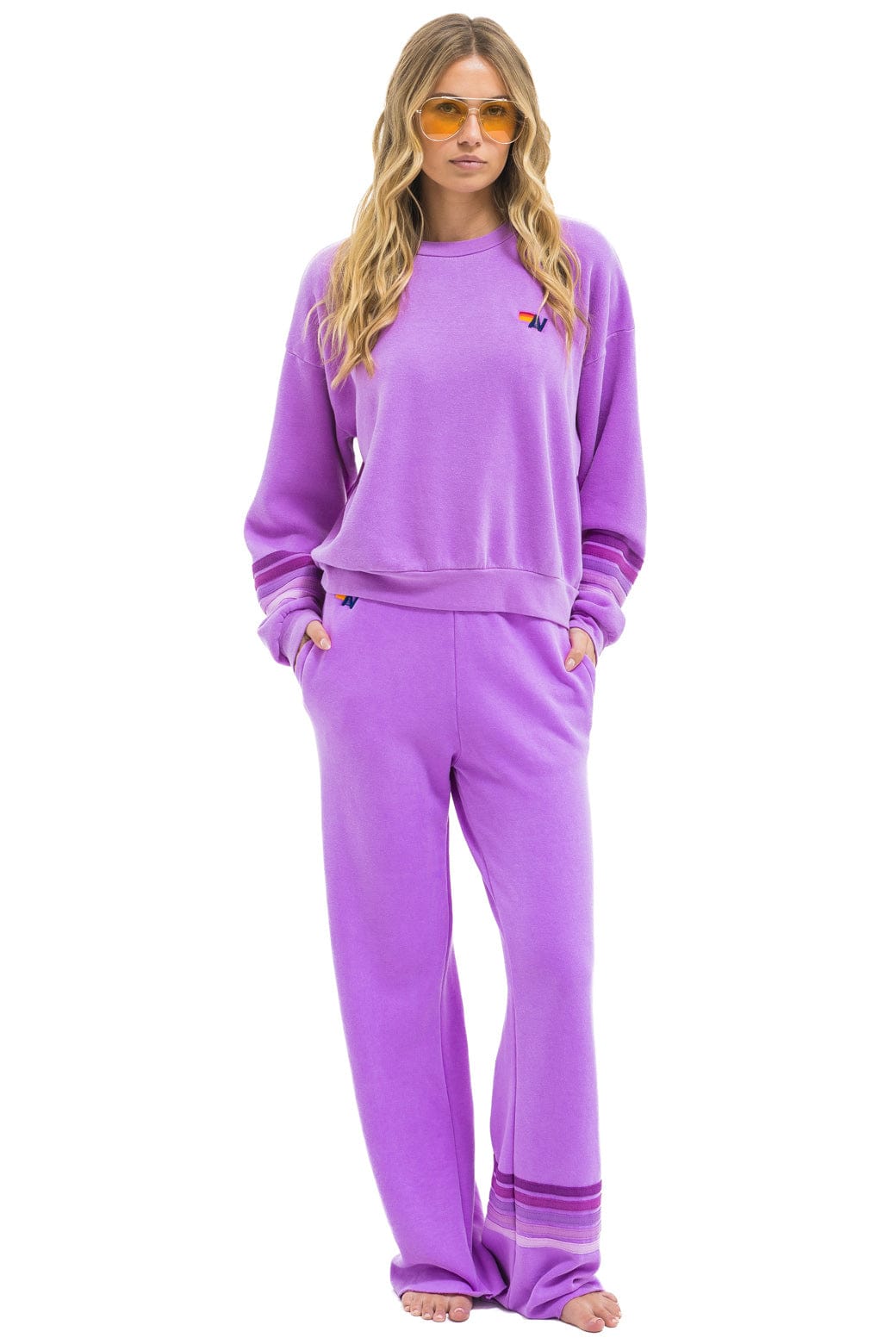 RUGBY STITCH WIDE LEG POCKET SWEATPANTS - NEON PURPLE // PURPLE - Image 5