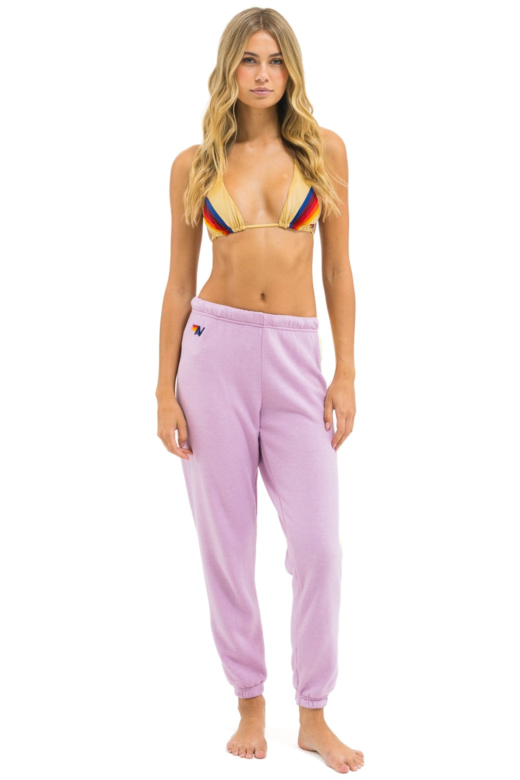 5 STRIPE SWEATPANTS - MAUVE // WHITE NEON - Image 2