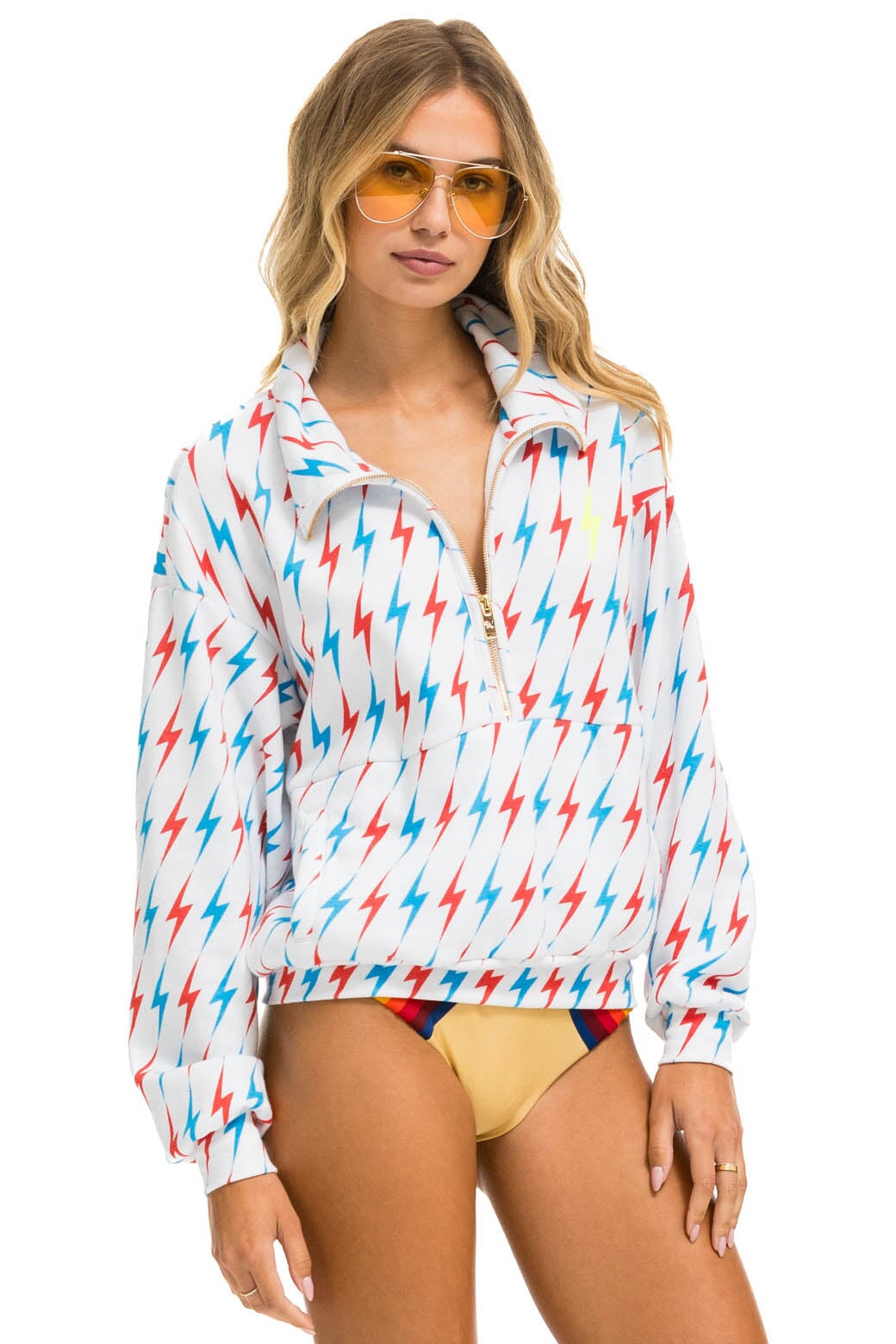 AVIATOR BOLT W/ BOLT EMBROIDERY FLEECE HALF ZIP SWEATSHIRT - WHITE // USA - Image 5