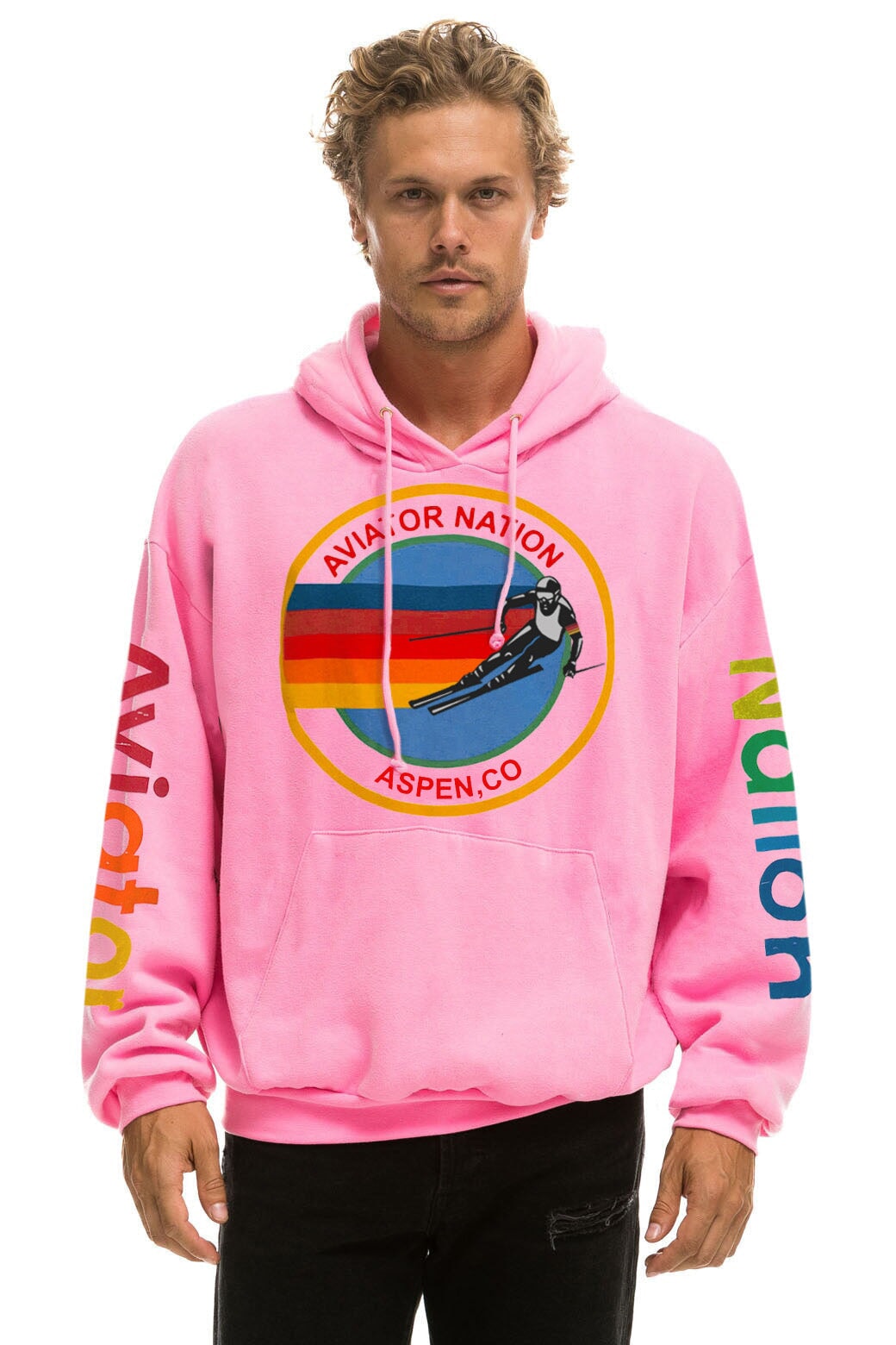 AVIATOR NATION ASPEN RELAXED PULLOVER HOODIE - NEON PINK - Image 2