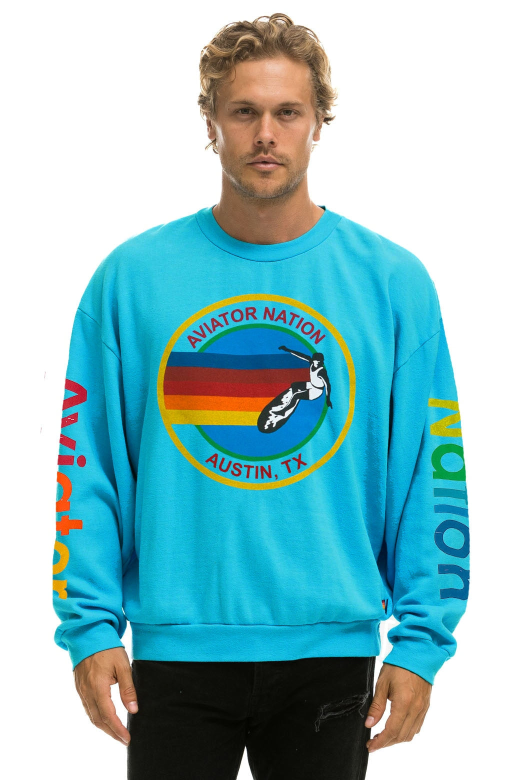 AVIATOR NATION AUSTIN RELAXED CREW SWEATSHIRT - NEON BLUE - Image 2
