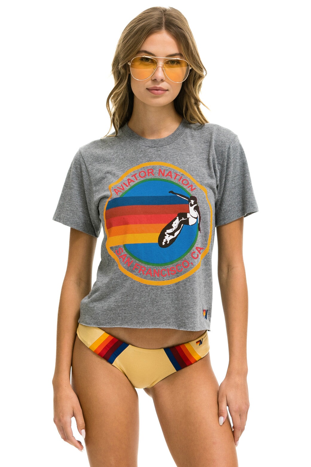 AVIATOR NATION SAN FRANCISCO BOYFRIEND TEE - HEATHER GREY
