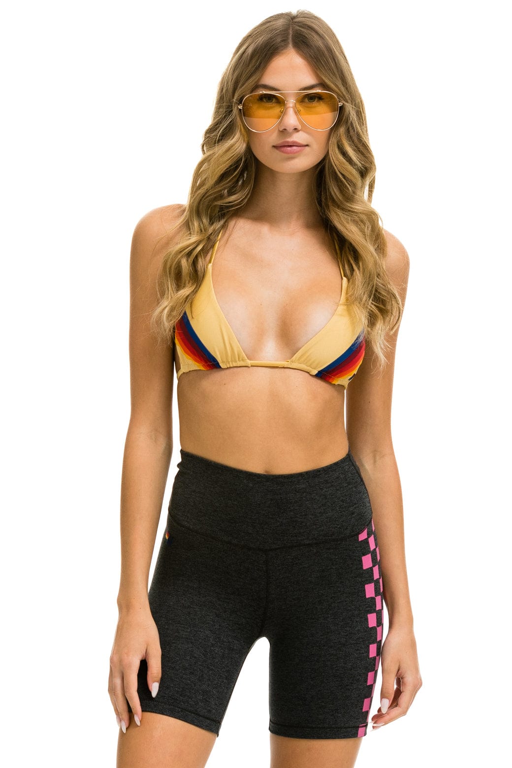 CHECKER STRIPE 6 INCH HI-RISE BIKER SHORT - CHARCOAL - Image 2