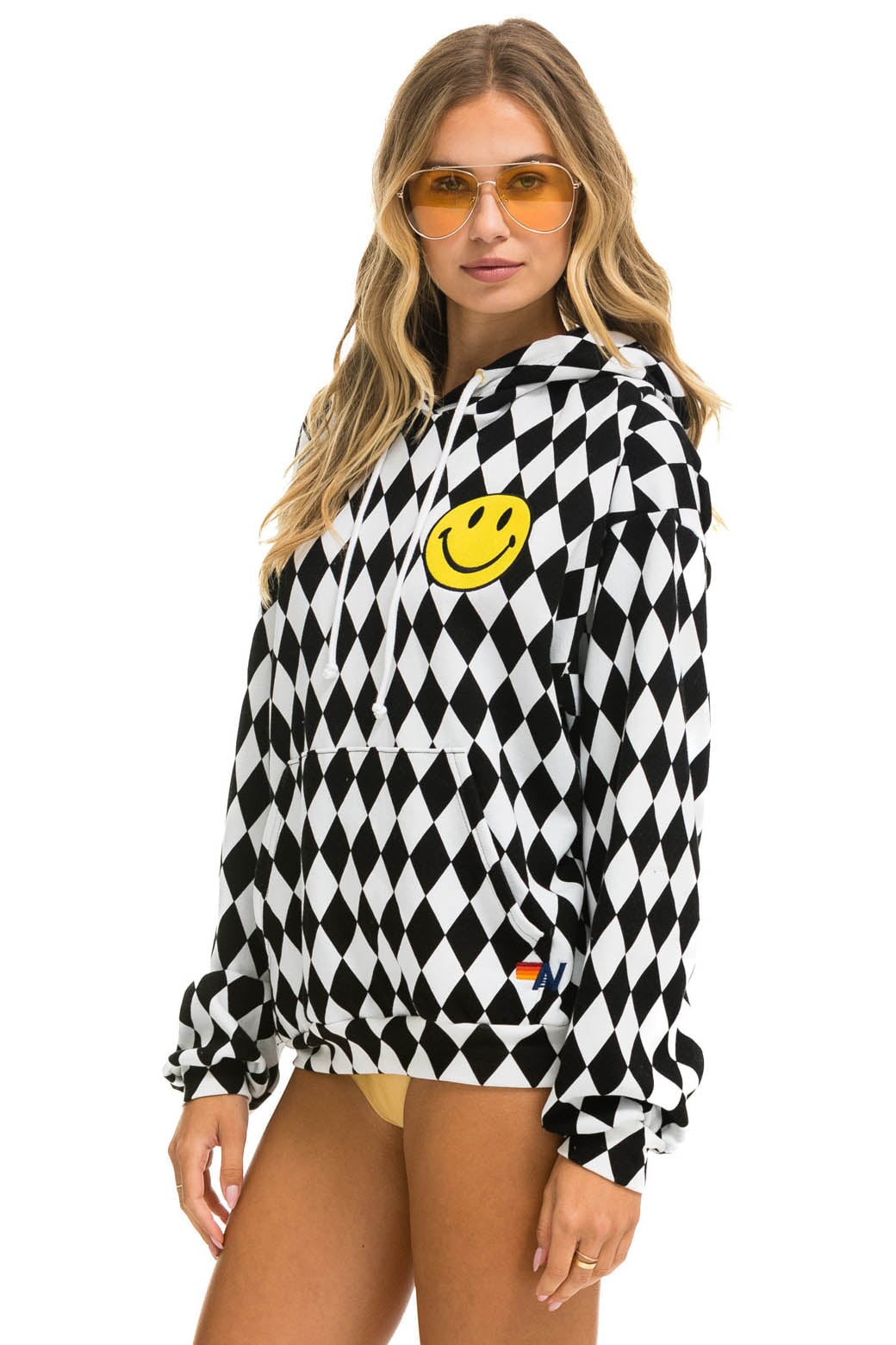 DIAMOND SMILEY 2 EMBRIODERY RELAXED PULLOVER HOODIE - WHITE // BLACK - Image 3