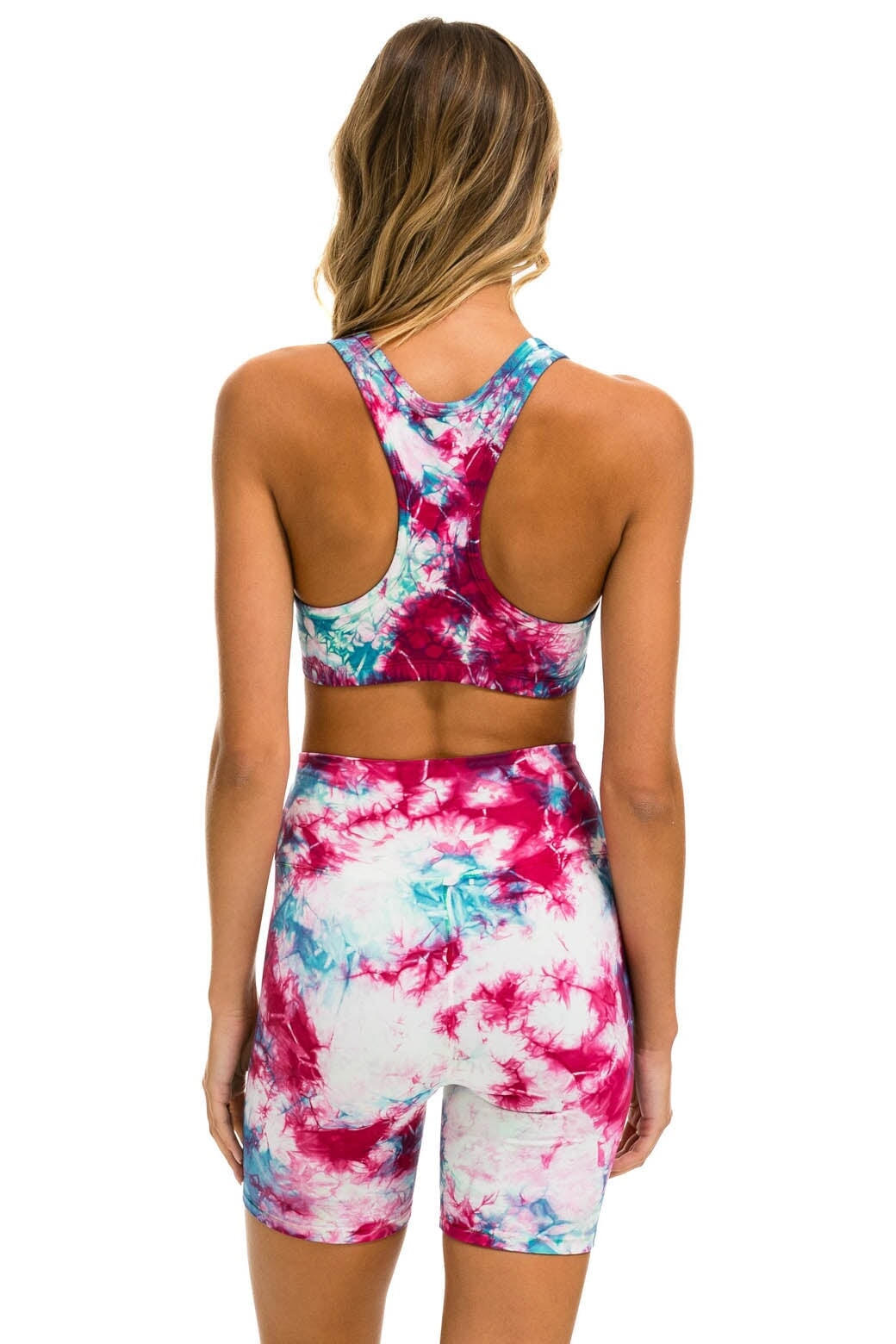 HAND DYED 6 INCH HI-RISE BIKER SHORT - TIE DYE TURQUOISE - Image 3