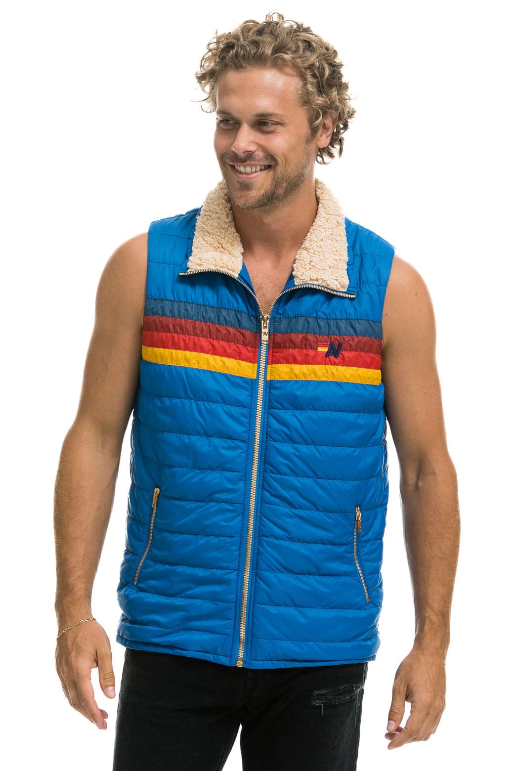 MEN'S 4 STRIPE VEST SHERPA- SNORKEL BLUE - Image 2
