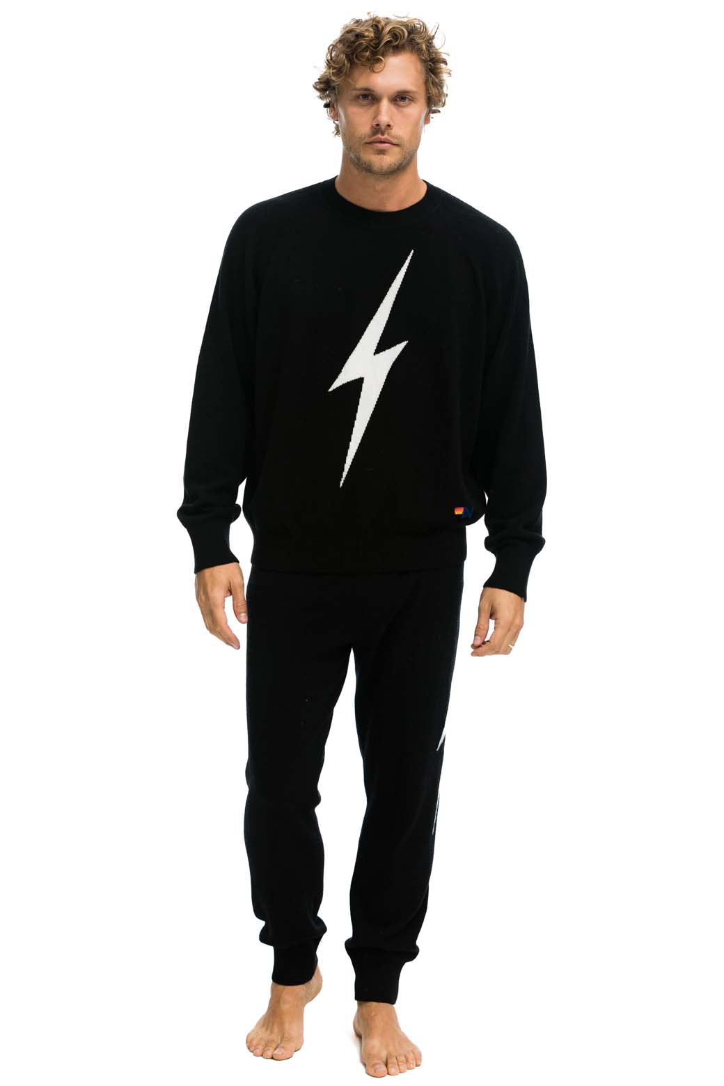 MEN'S BOLT CASHMERE LIGHT SWEATER PANT - BLACK // WHITE BOLT - Image 5