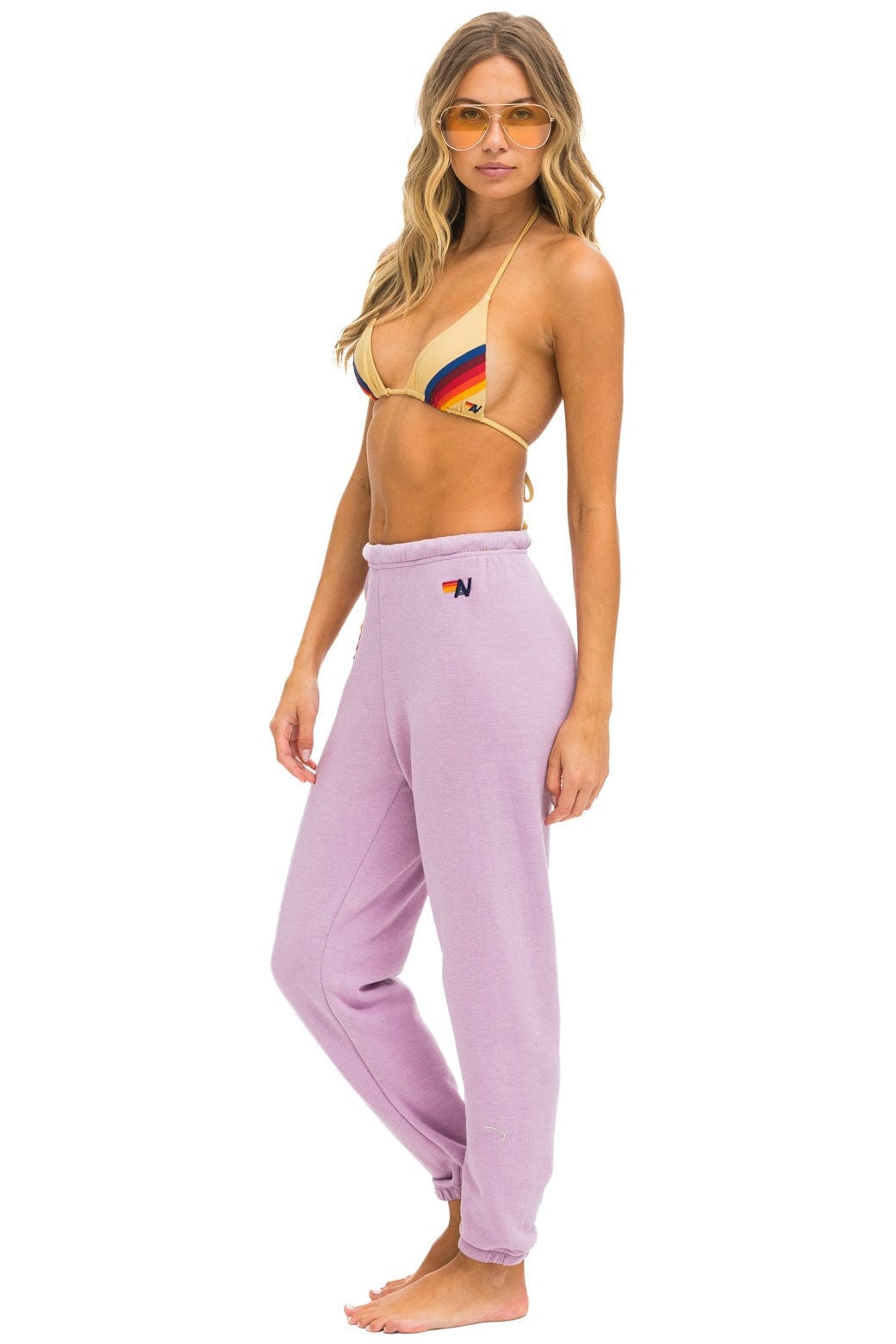 RAINBOW HEART STITCH SWEATPANTS - MAUVE - Image 3