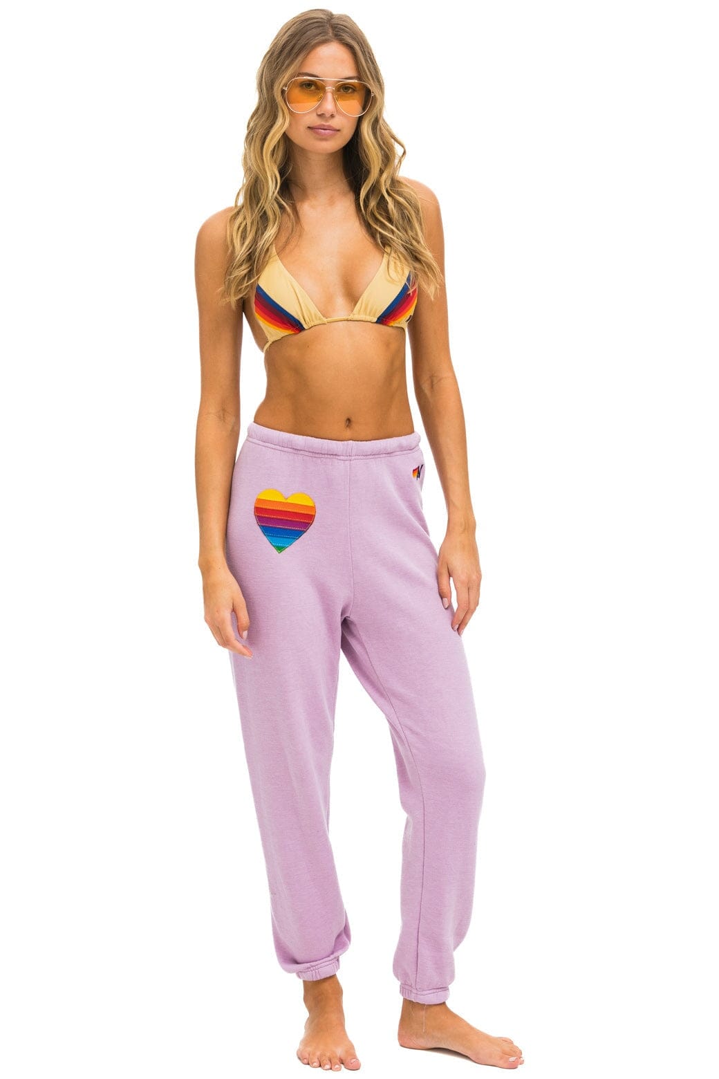 RAINBOW HEART STITCH SWEATPANTS - MAUVE - Image 2