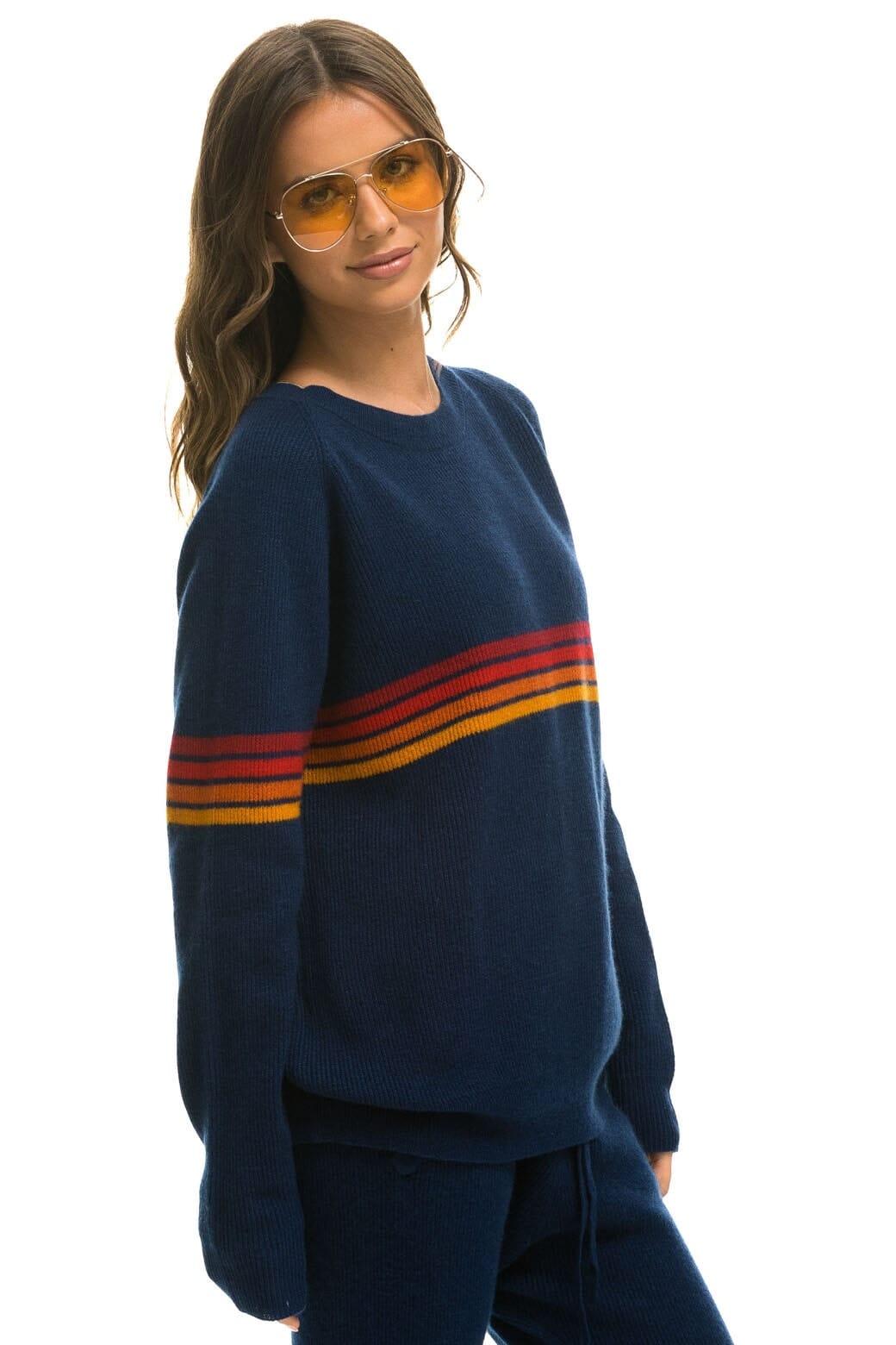 RAINBOW STRIPE 4 UNISEX CASHMERE SWEATER - MIDNIGHT - Image 8
