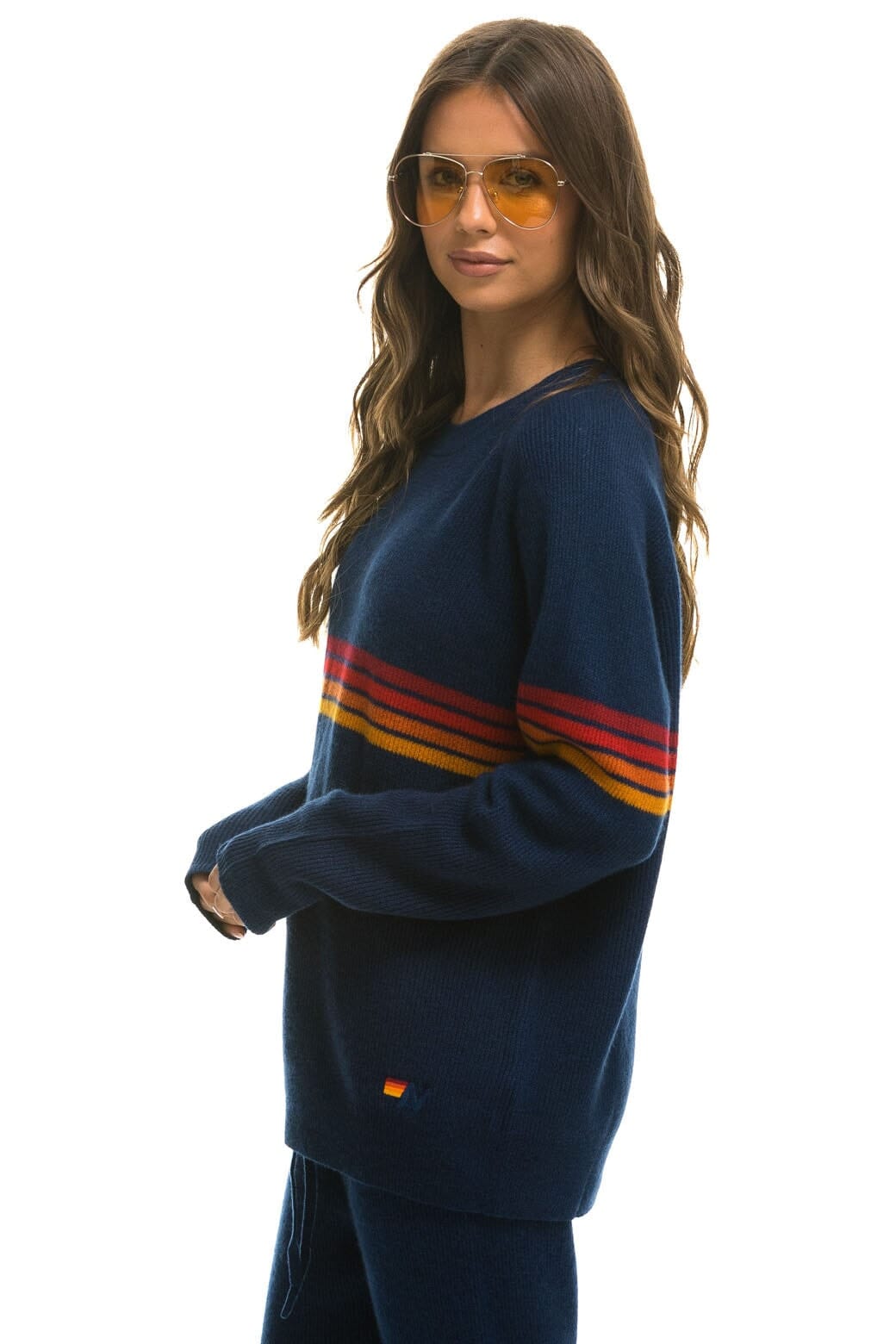 RAINBOW STRIPE 4 UNISEX CASHMERE SWEATER - MIDNIGHT - Image 3