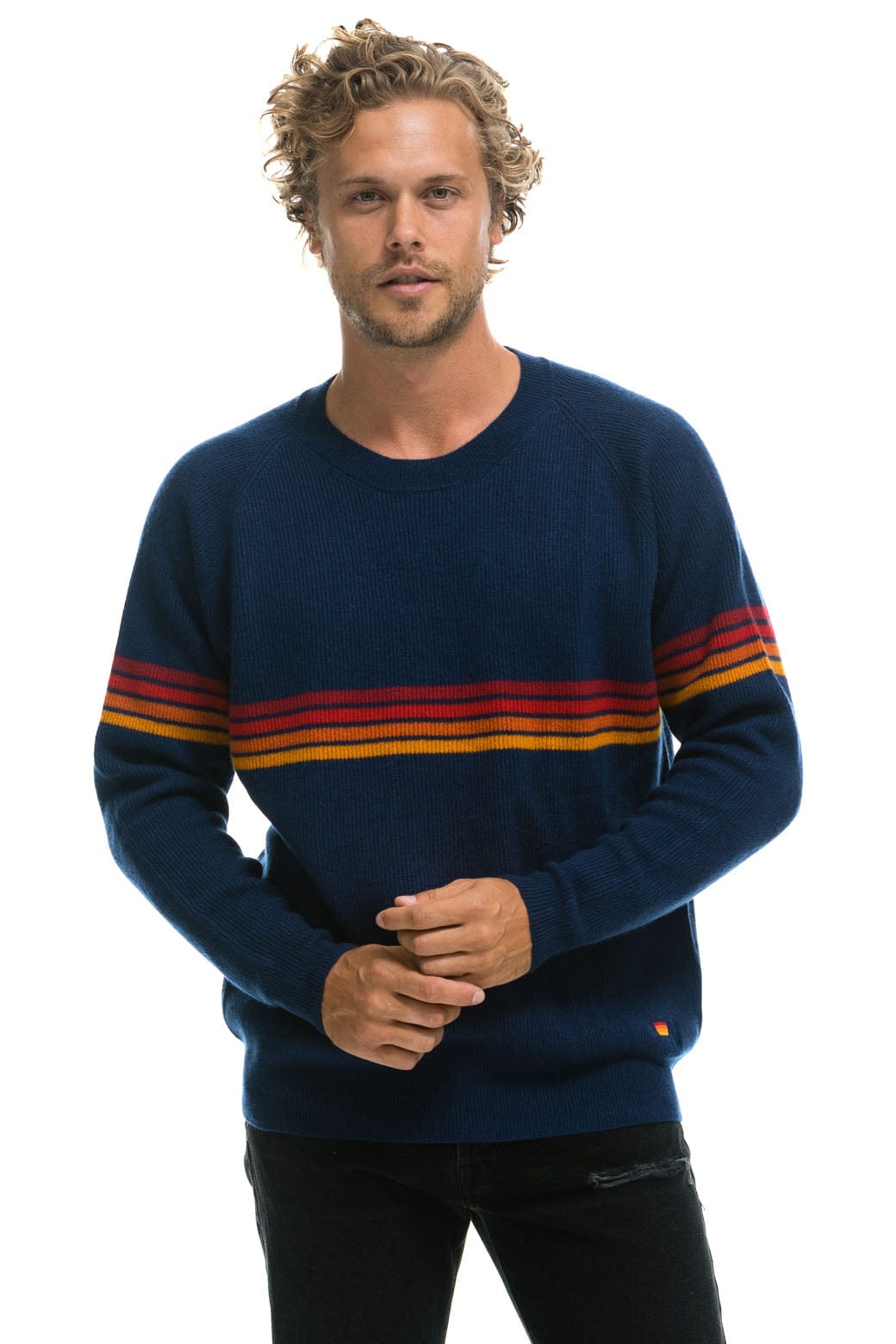 RAINBOW STRIPE 4 UNISEX CASHMERE SWEATER - MIDNIGHT - Image 4
