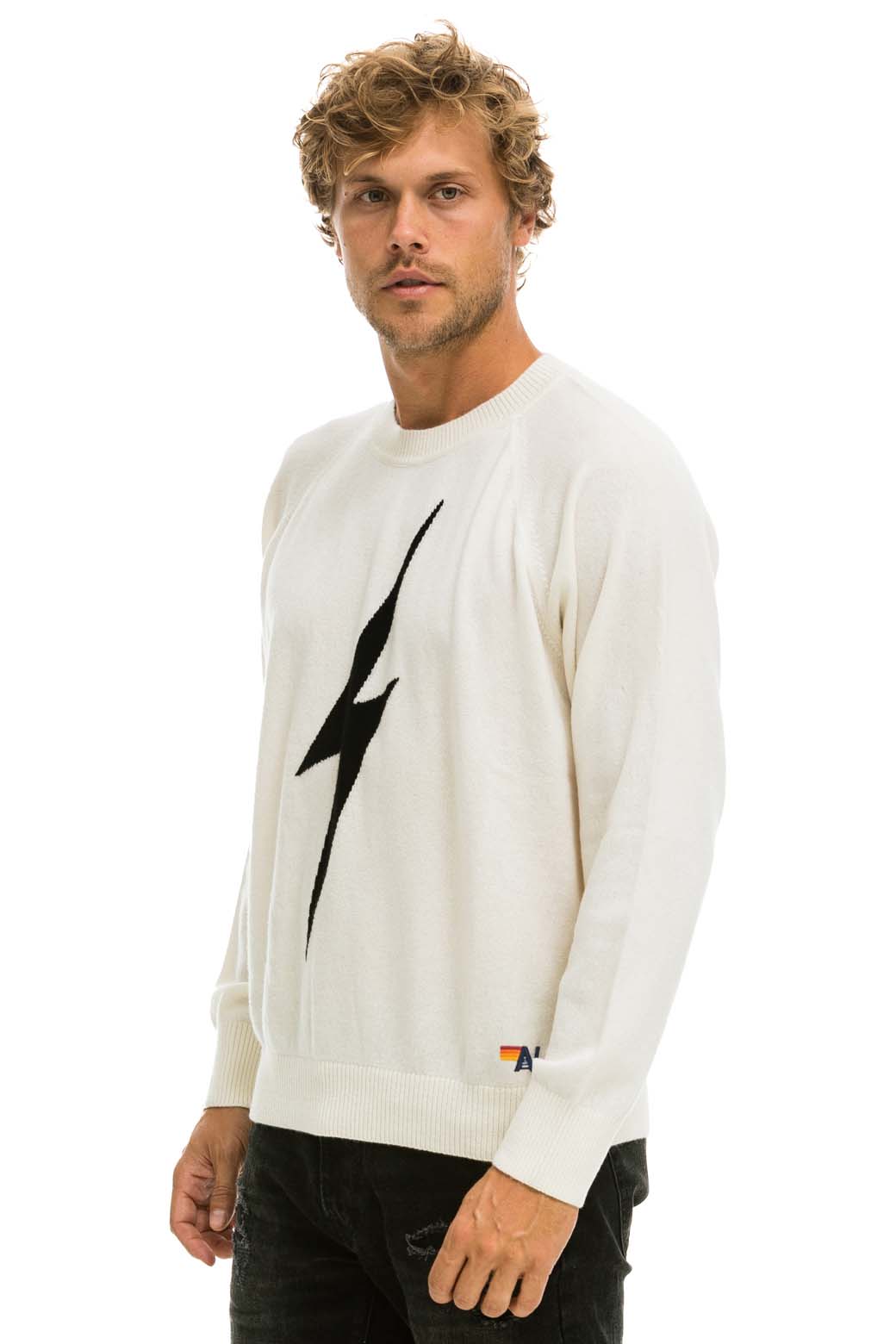 UNISEX BOLT CASHMERE LIGHT SWEATER - VINTAGE WHITE // BLACK BOLT - Image 4