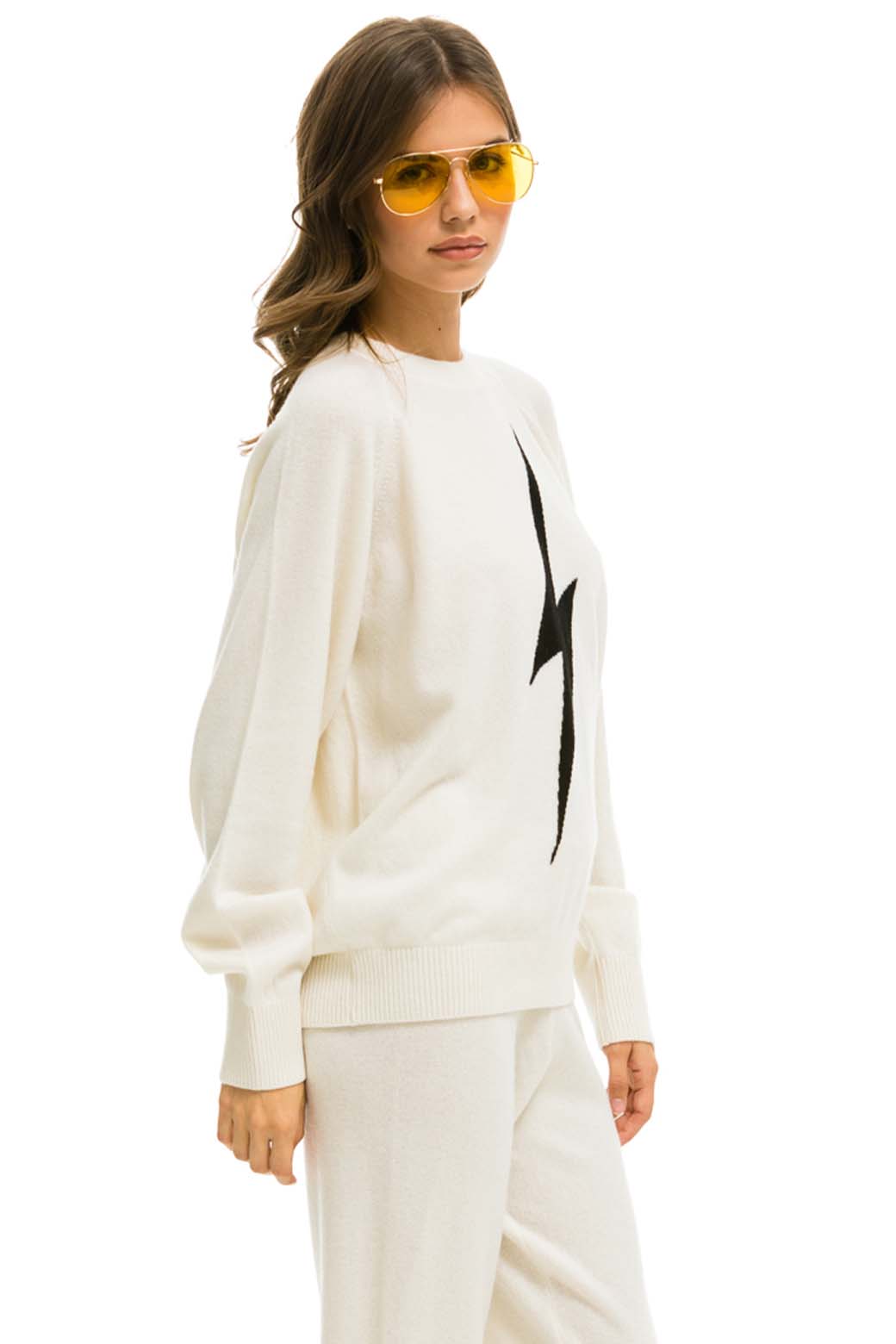 UNISEX BOLT CASHMERE LIGHT SWEATER - VINTAGE WHITE // BLACK BOLT - Image 5