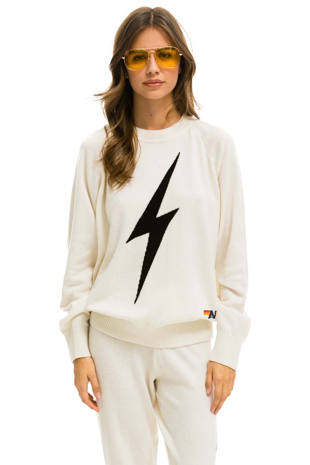 UNISEX BOLT CASHMERE LIGHT SWEATER - VINTAGE WHITE // BLACK BOLT - Image 3