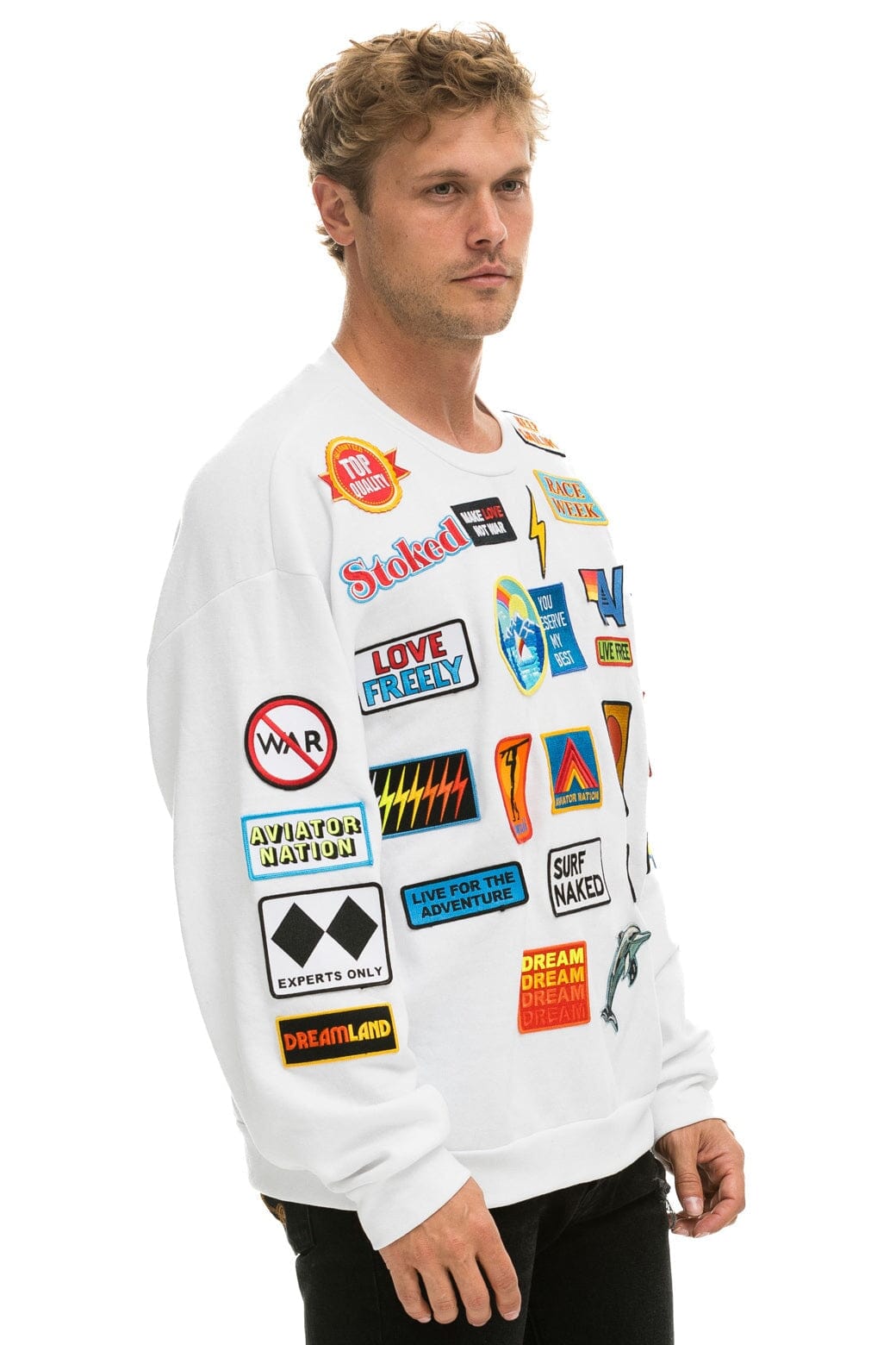 VINTAGE PATCH RELAXED CREW SWEATSHIRT - WHITE - Image 3