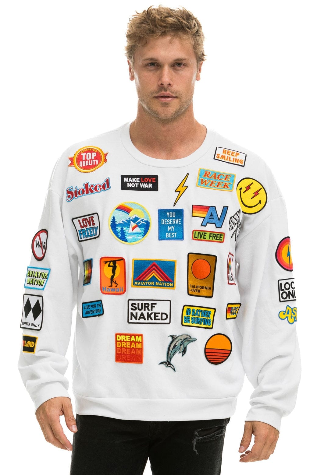 VINTAGE PATCH RELAXED CREW SWEATSHIRT - WHITE - Image 2