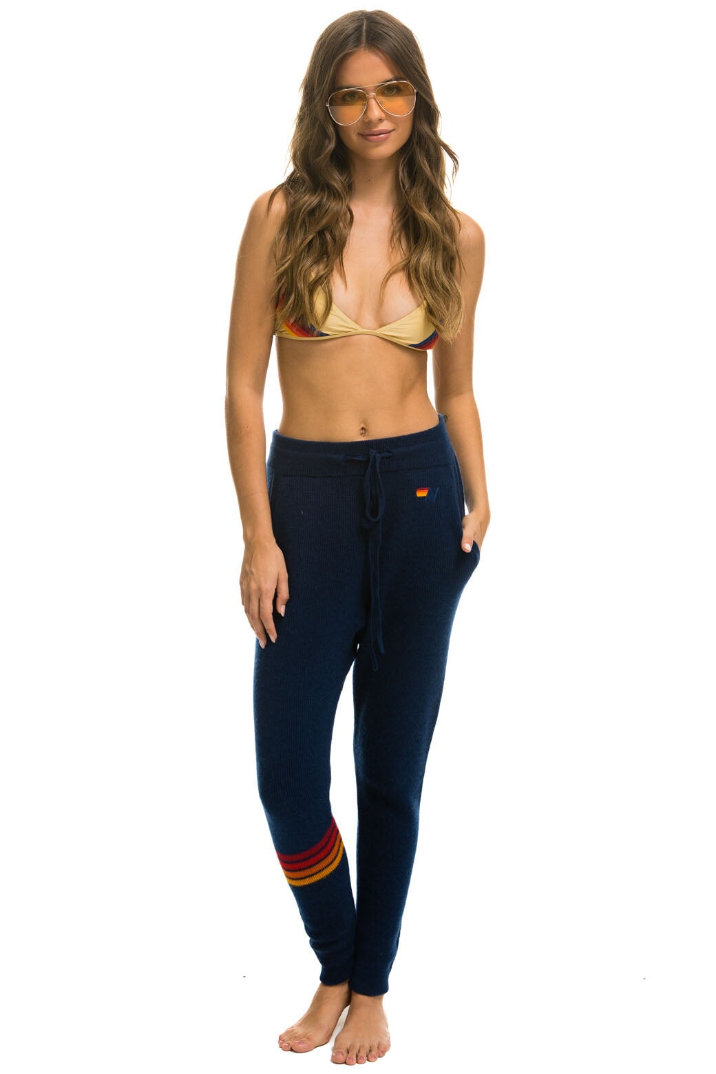 RAINBOW 4 STRIPE CASHMERE RELAXED FIT PANT - MIDNIGHT - Image 2